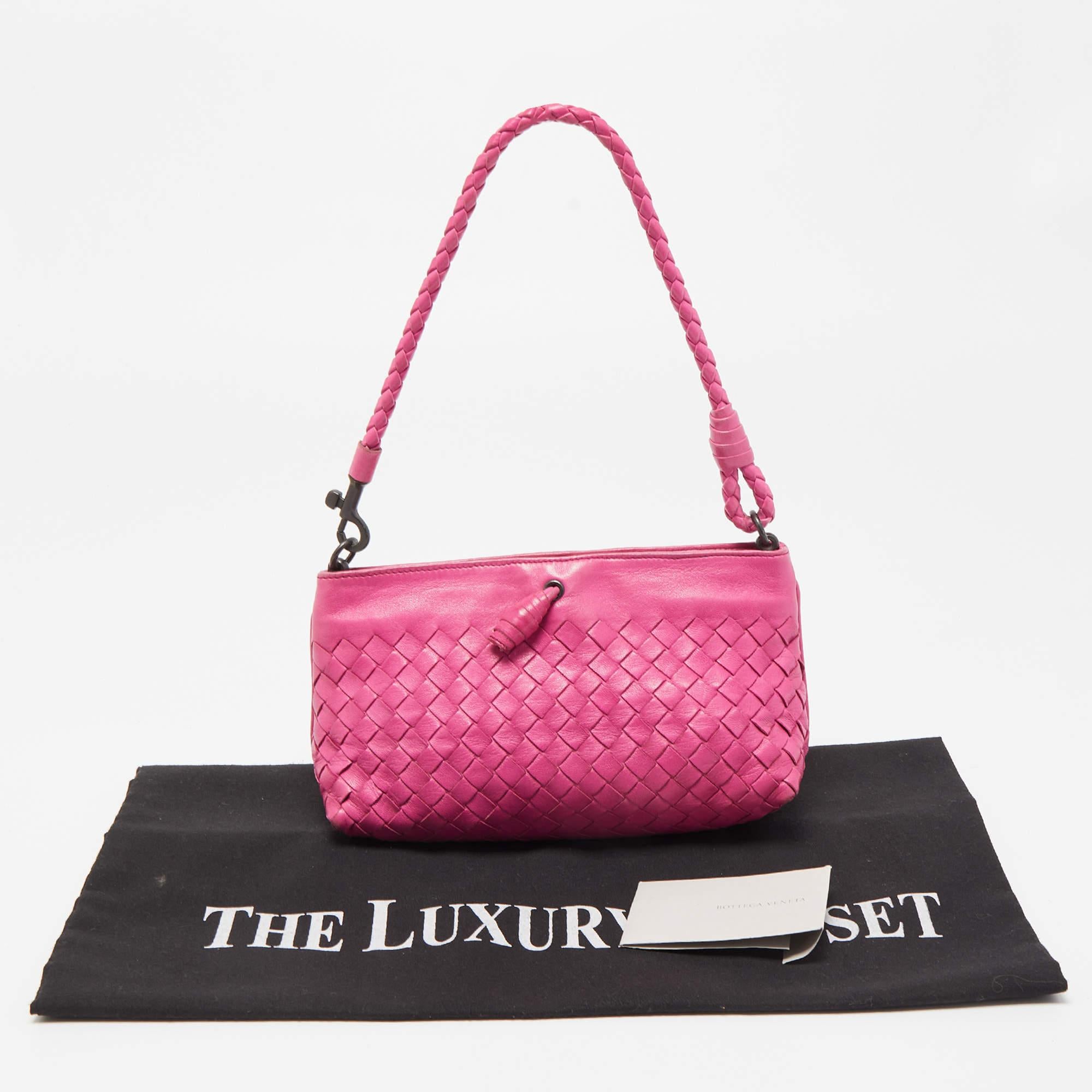 Bottega Veneta Pink Intrecciato Leather Magnetic Clutch Bag 5
