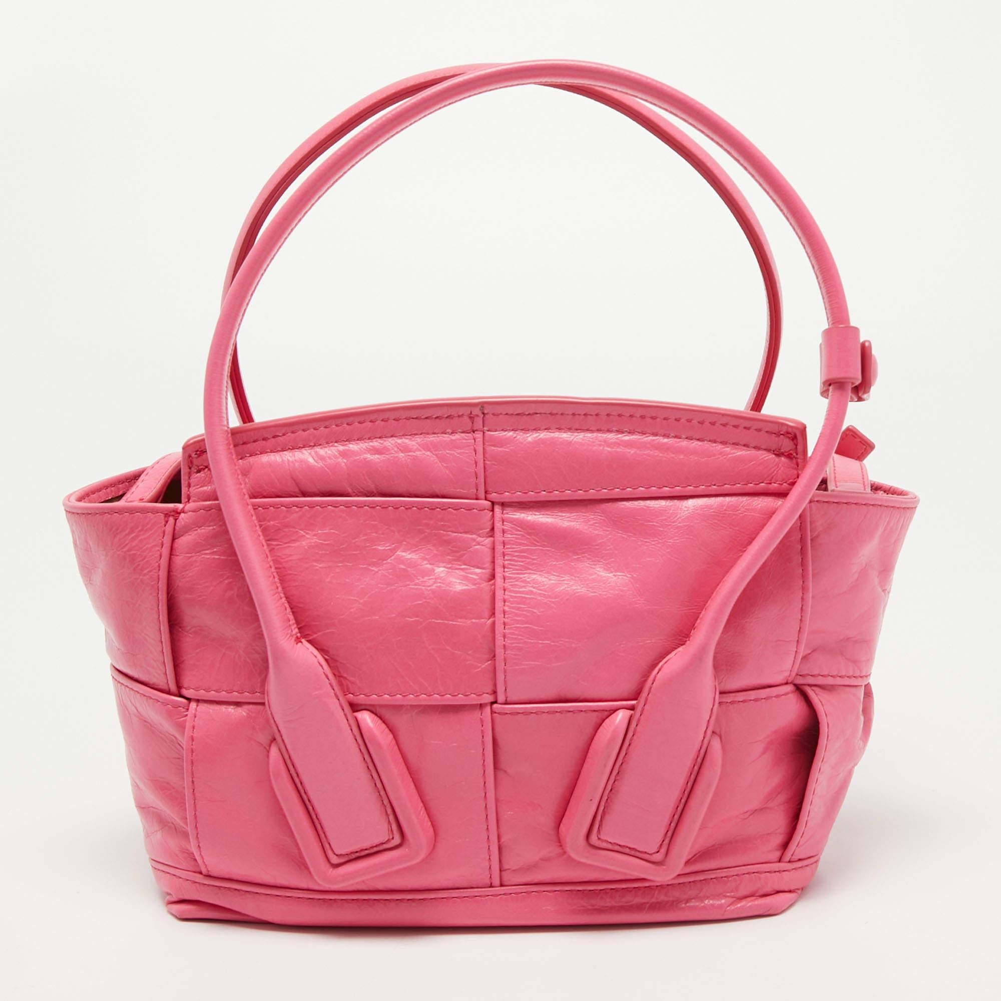 Women's Bottega Veneta Pink Intrecciato Leather Mini Arco Tote