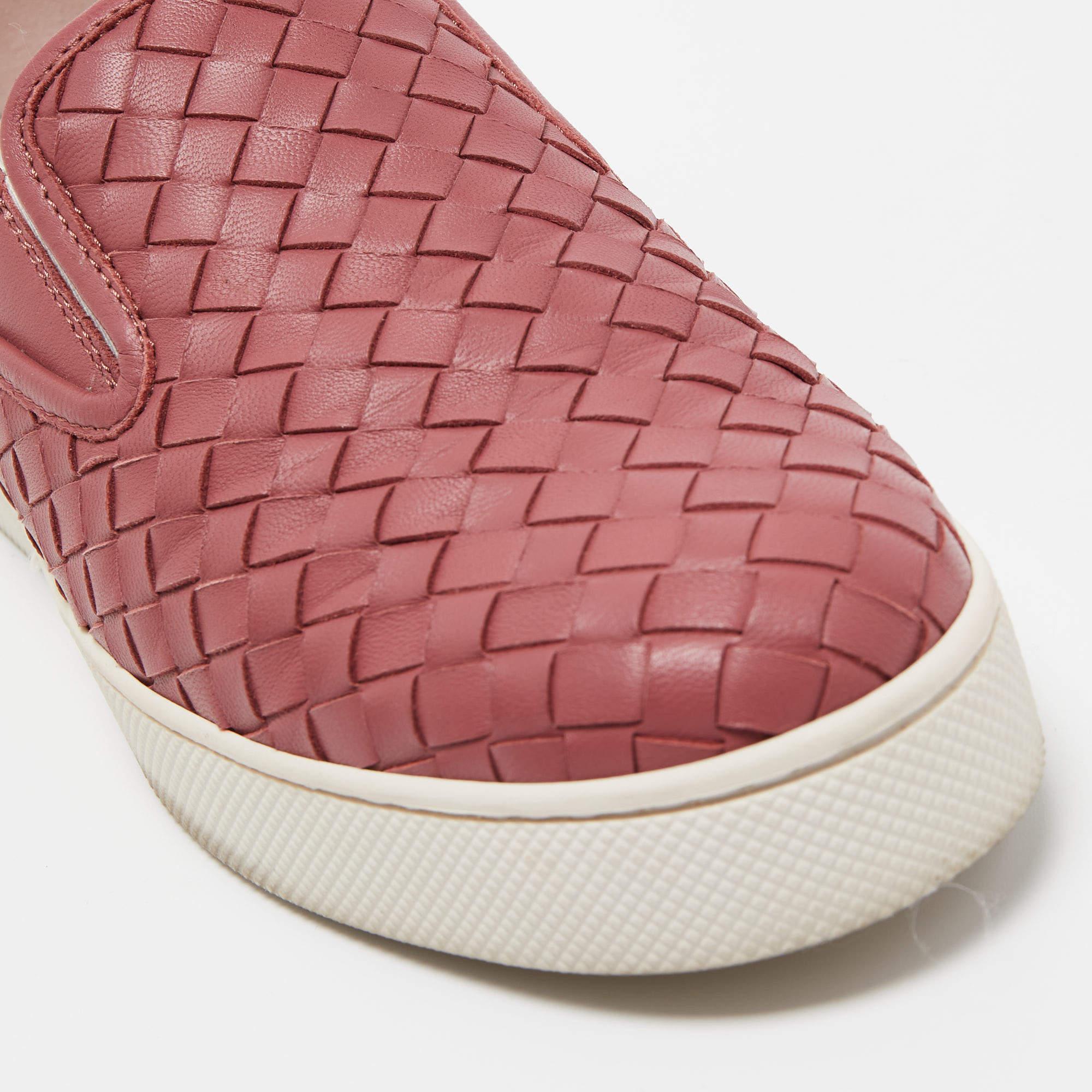 Bottega Veneta Pink Intrecciato Leather Slip On Sneakers Size 38 3