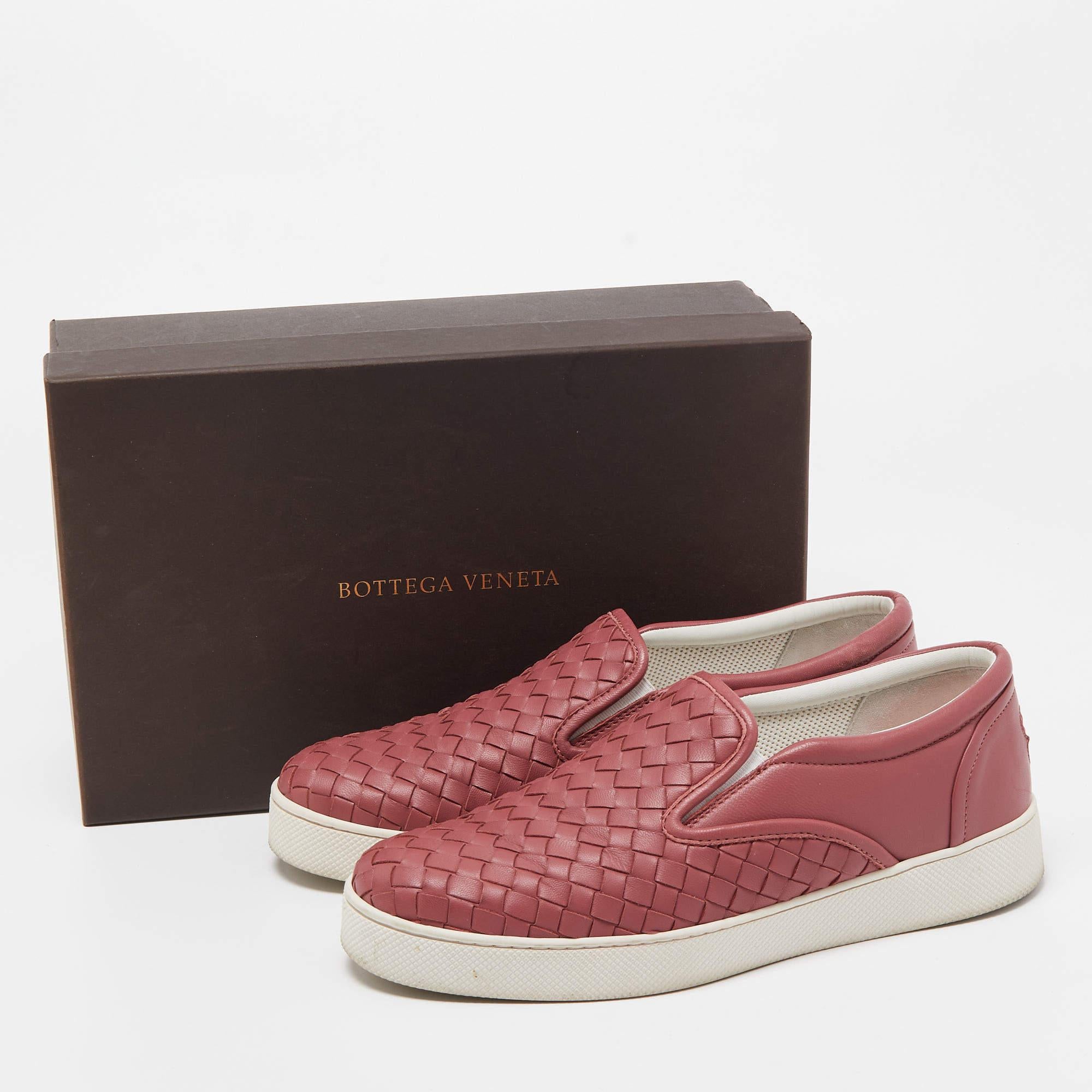 Bottega Veneta Pink Intrecciato Leather Slip On Sneakers Size 38 5