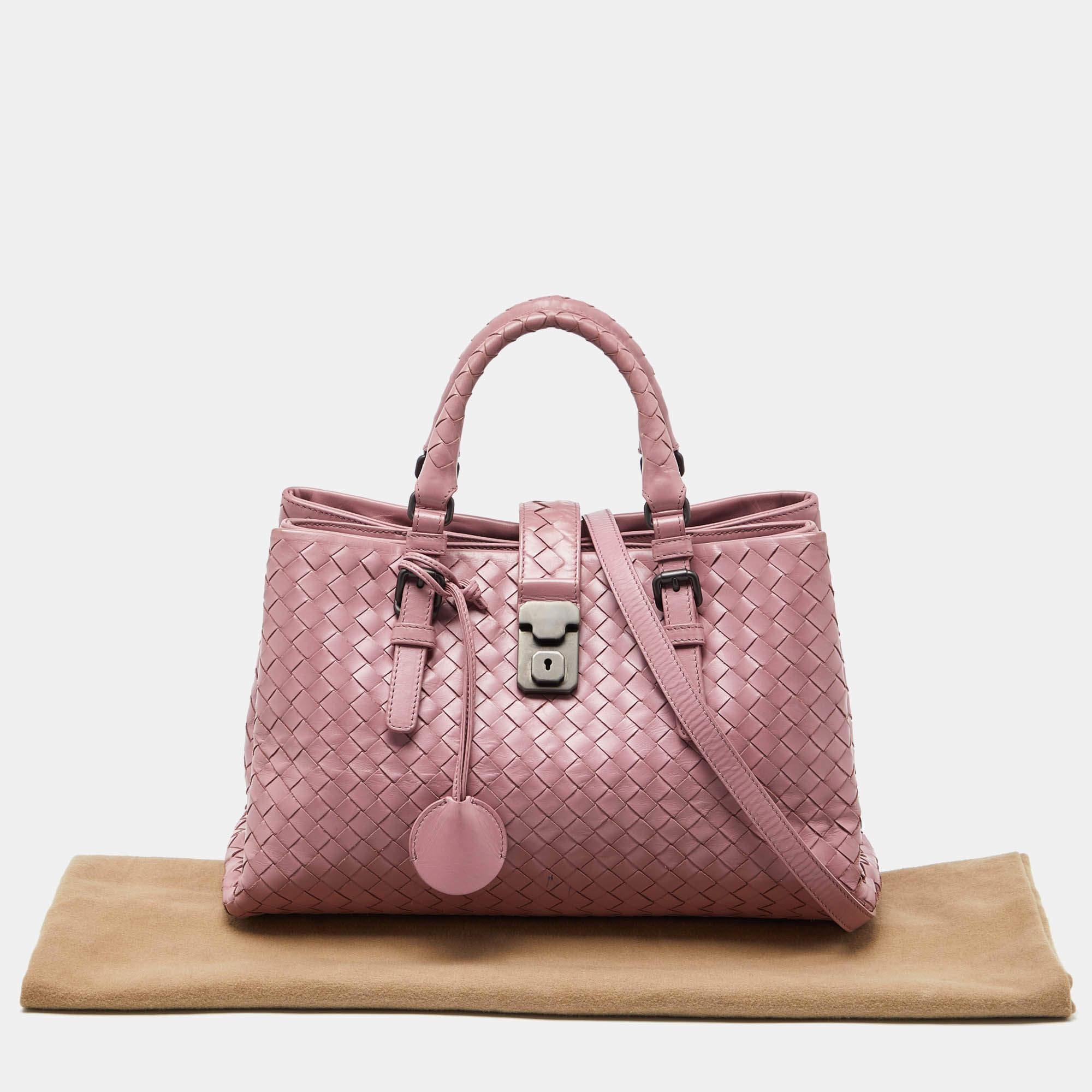 Bottega Veneta Pink Intrecciato Leather Small Roma Tote For Sale 7