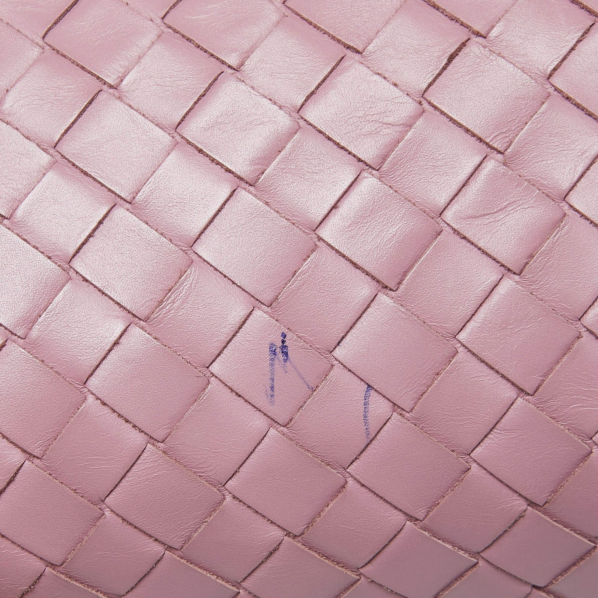 Women's Bottega Veneta Pink Intrecciato Leather Small Roma Tote For Sale