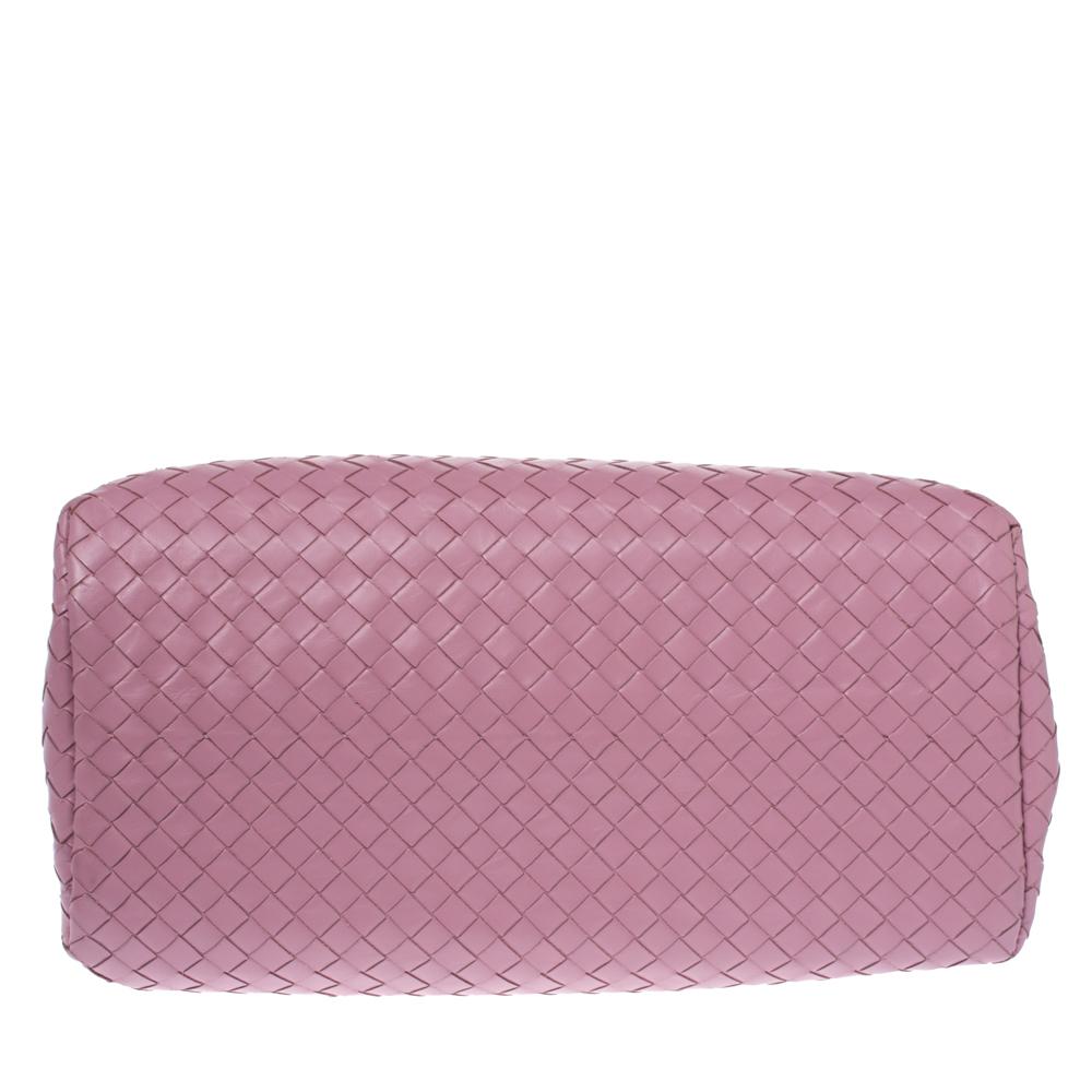 Women's Bottega Veneta Pink Intrecciato Leather Small Roma Tote