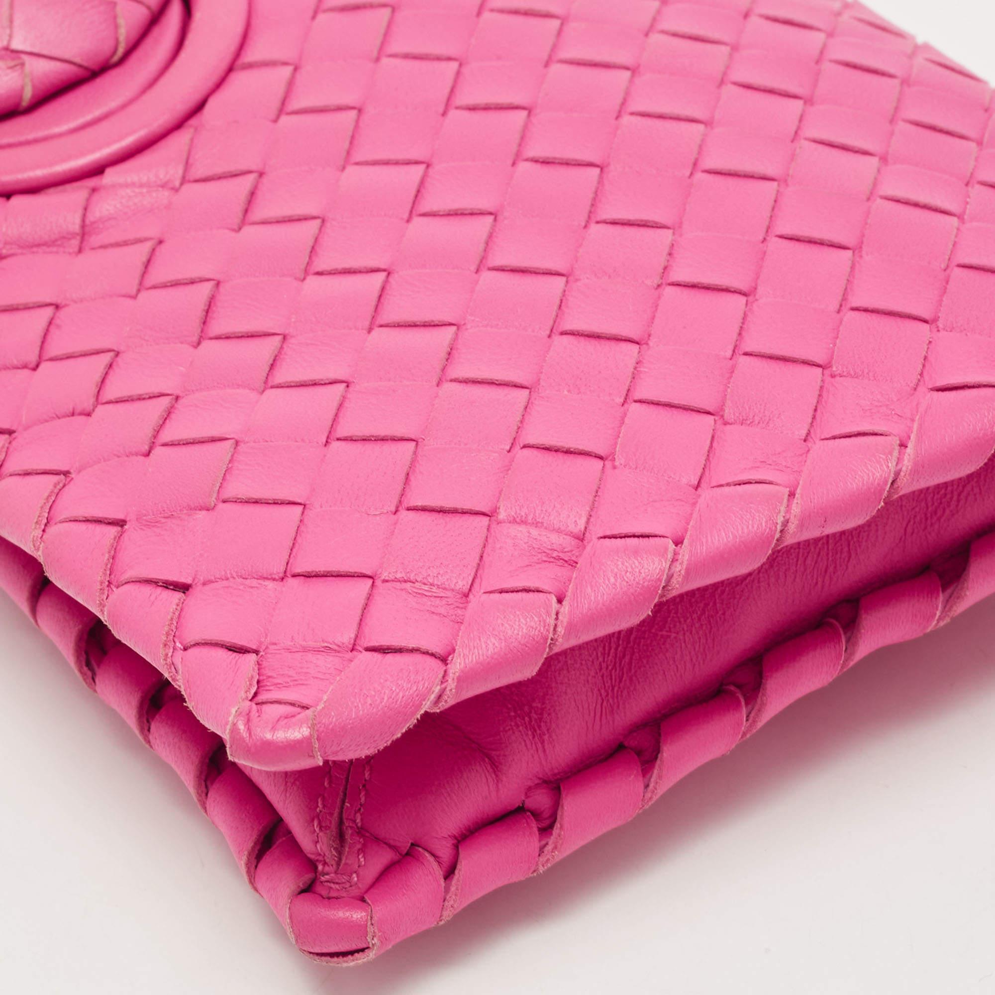 Women's Bottega Veneta Pink Intrecciato Leather Twist Lock Flap Clutch