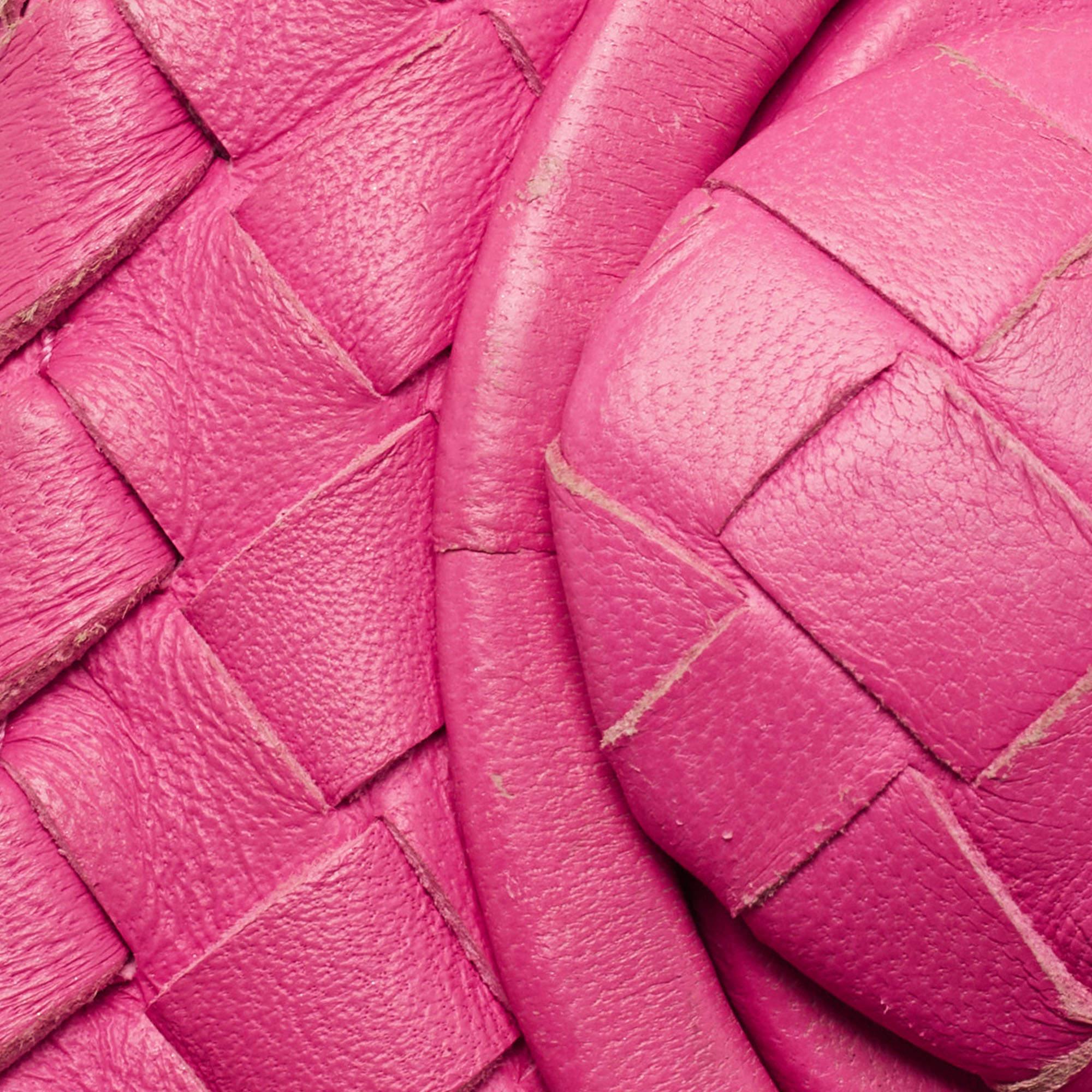 Bottega Veneta Pink Intrecciato Leather Twist Lock Flap Clutch 1