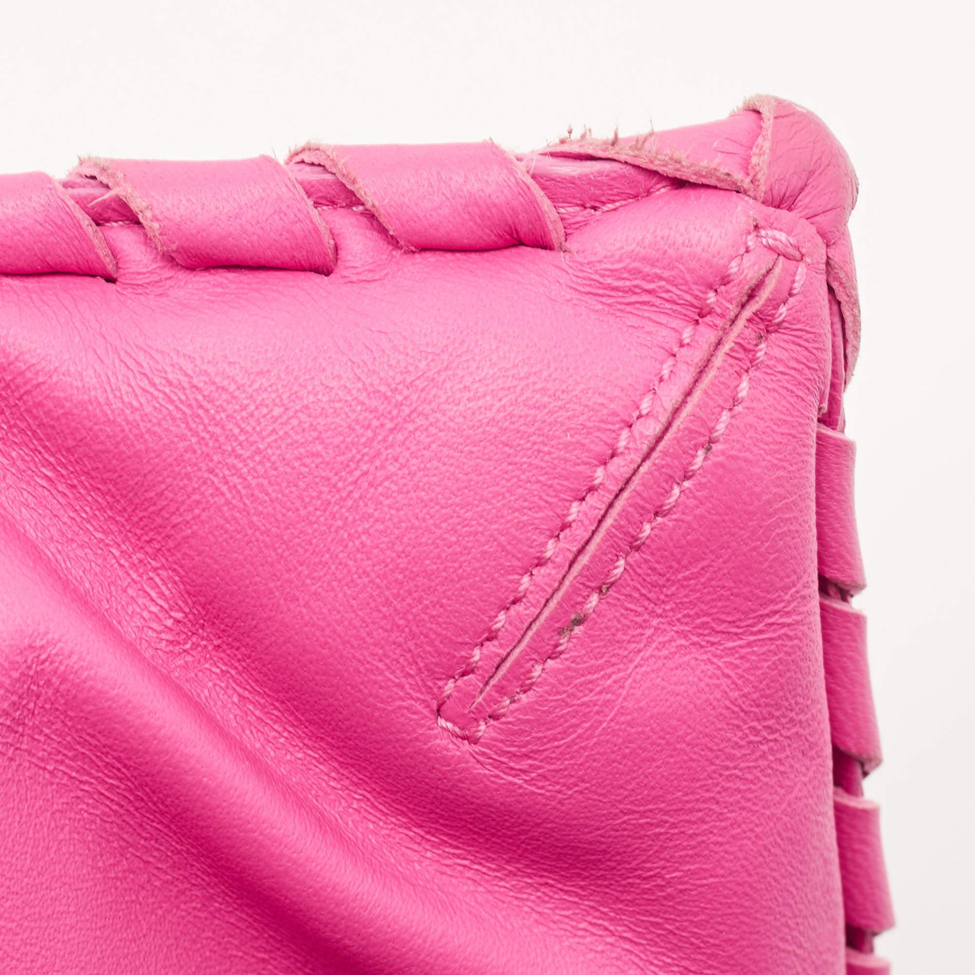 Bottega Veneta Pink Intrecciato Leather Twist Lock Flap Clutch 5