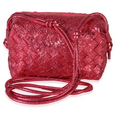 Bottega Veneta Pink Intrecciato Nappa Foil Mini Loop Camera Crossbody Bag