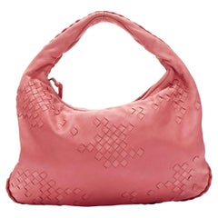 BOTTEGA VENETA pink Intrecciato woven leather medium top handle hobo bag