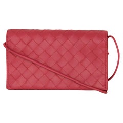 Bottega Veneta Pink Intrecciato Woven Leather Wallet on Strap Crossbody Bag