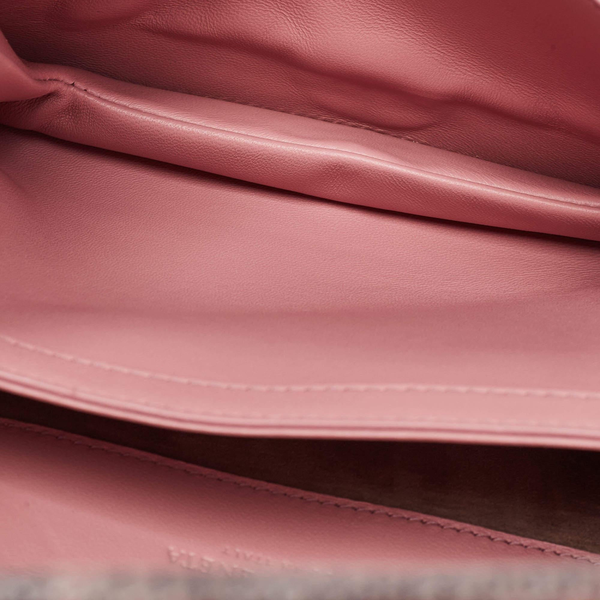 Bottega Veneta Pink Karung and Intrecciato Leather Flap Crossbody Bag For Sale 7