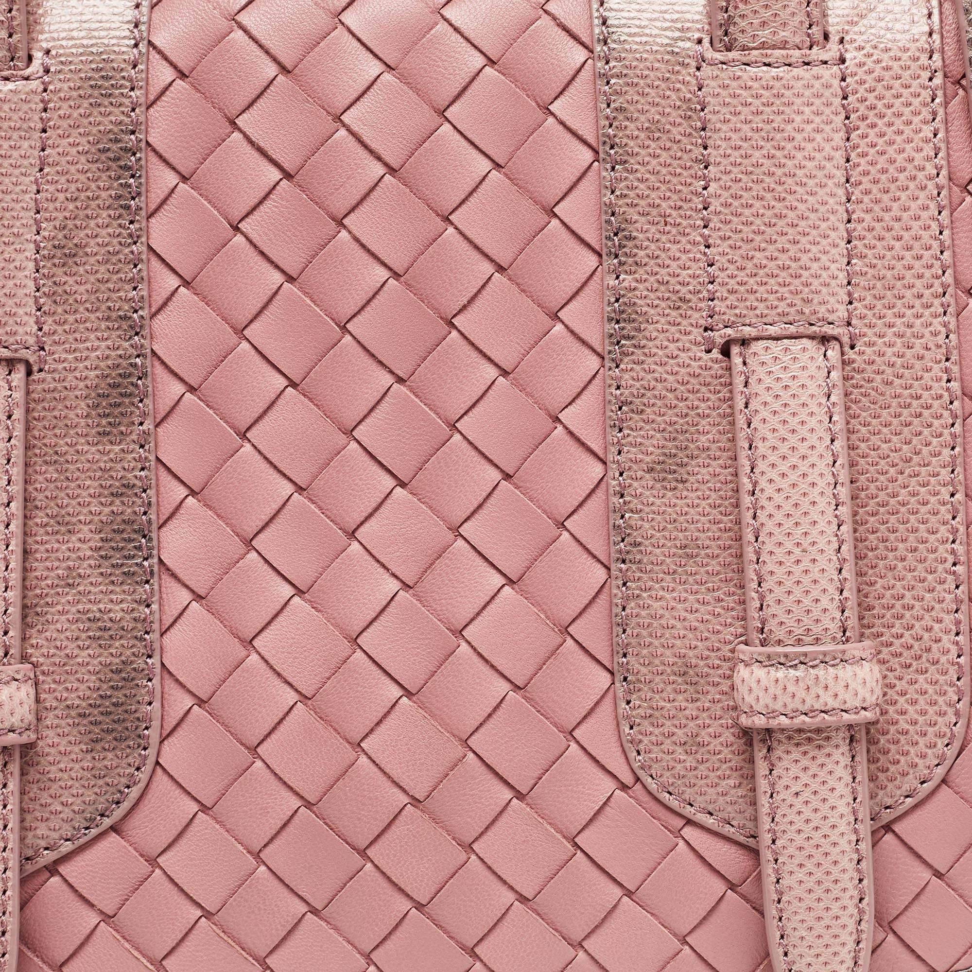 Bottega Veneta Pink Karung and Intrecciato Leather Flap Crossbody Bag For Sale 9