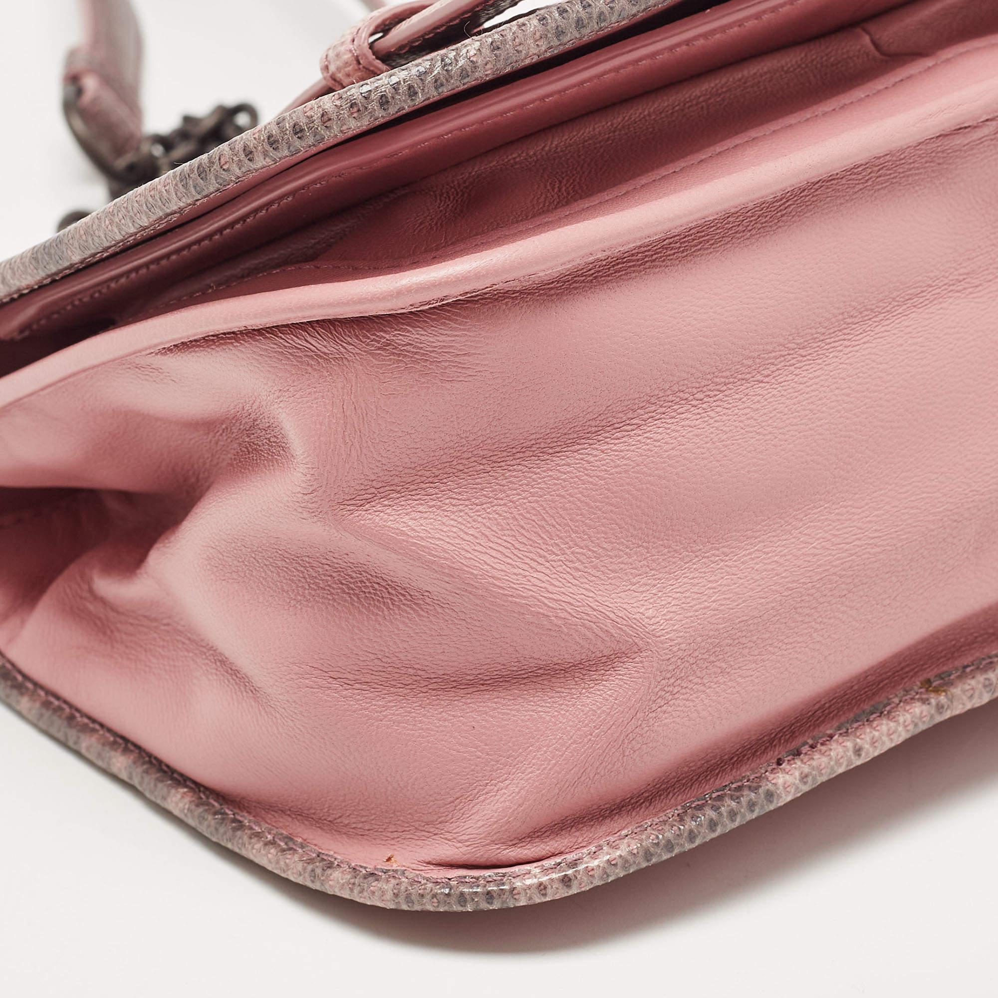 Bottega Veneta Pink Karung and Intrecciato Leather Flap Crossbody Bag For Sale 3