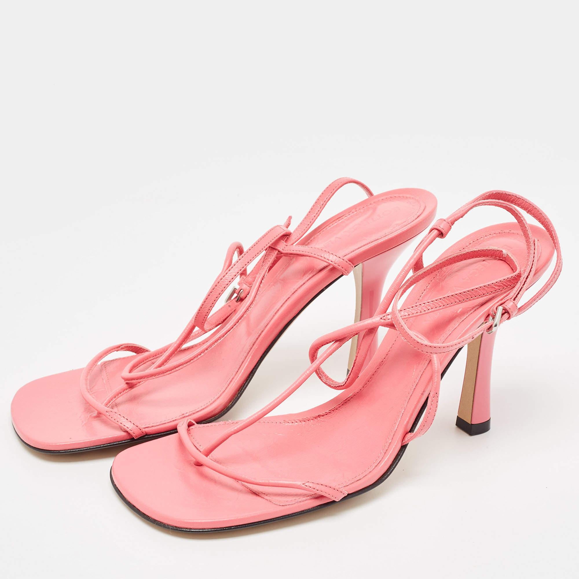 Bottega Veneta Pink Leather Ankle Strap Sandals Size 37 For Sale 1