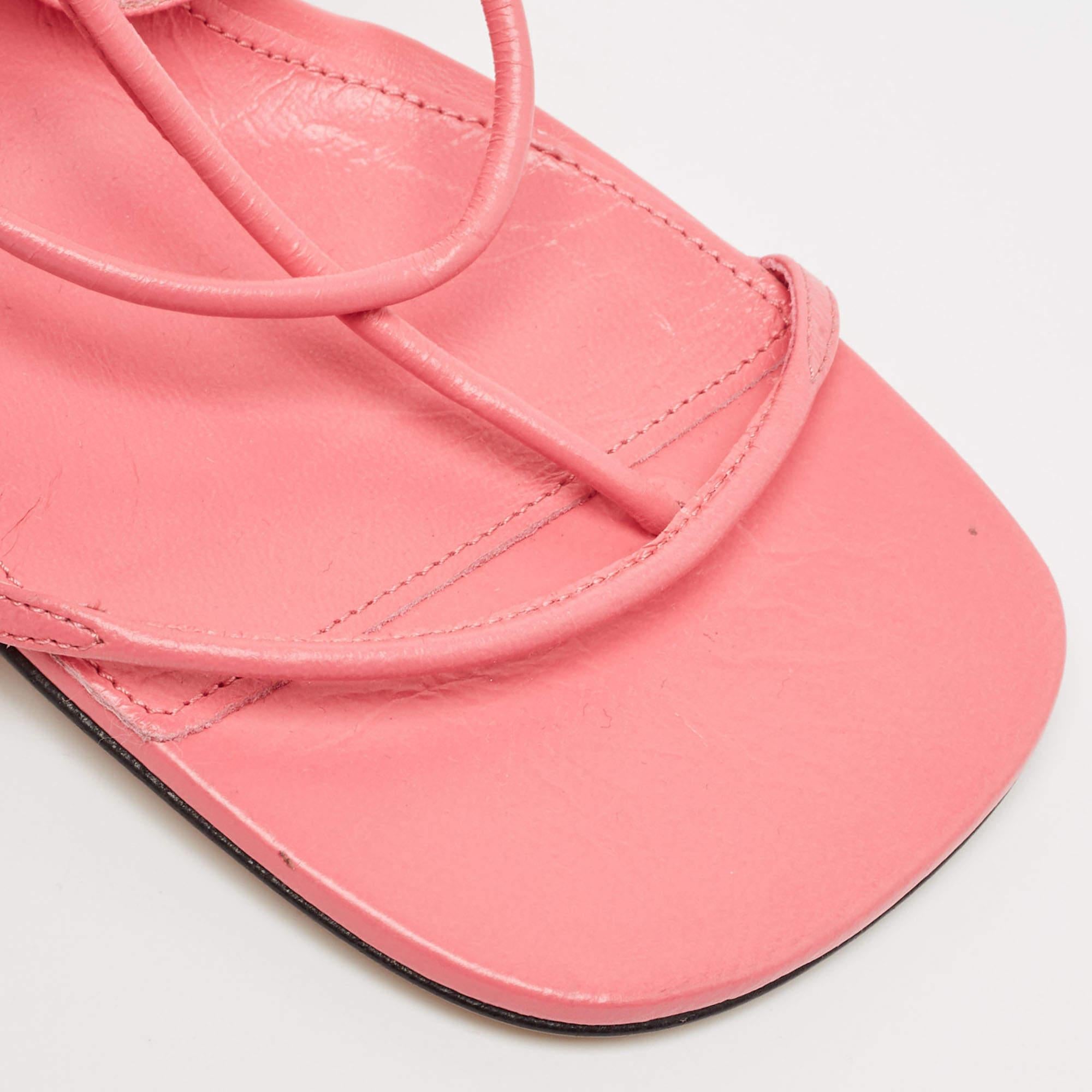 Bottega Veneta Pink Leather Ankle Strap Sandals Size 37 For Sale 4