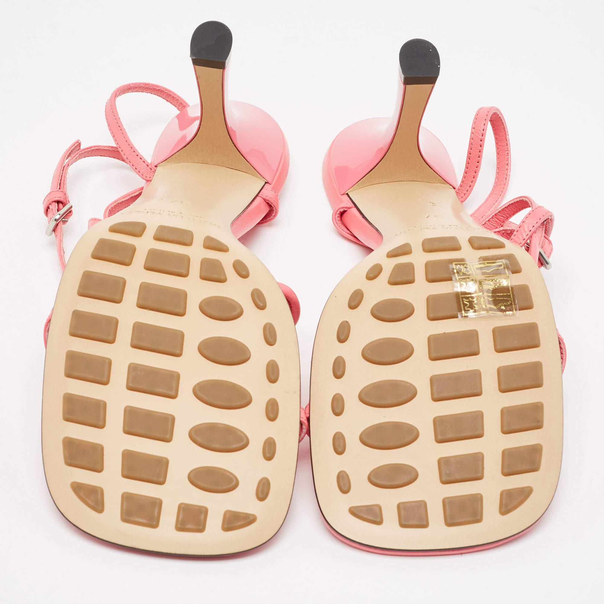 Bottega Veneta Pink Leather Ankle Strap Sandals Size 37 For Sale 5