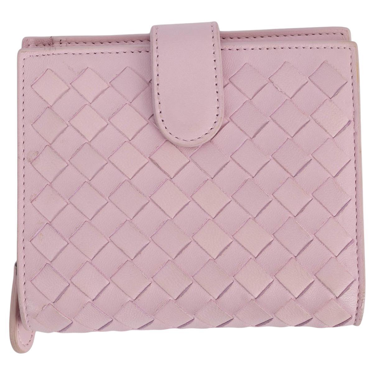 BOTTEGA VENETA pink leather INTRECCIATO Compact Wallet For Sale