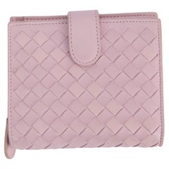 Used BOTTEGA VENETA pink leather INTRECCIATO Compact Wallet