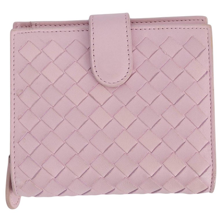 BOTTEGA VENETA pink leather INTRECCIATO Compact Wallet For Sale at
