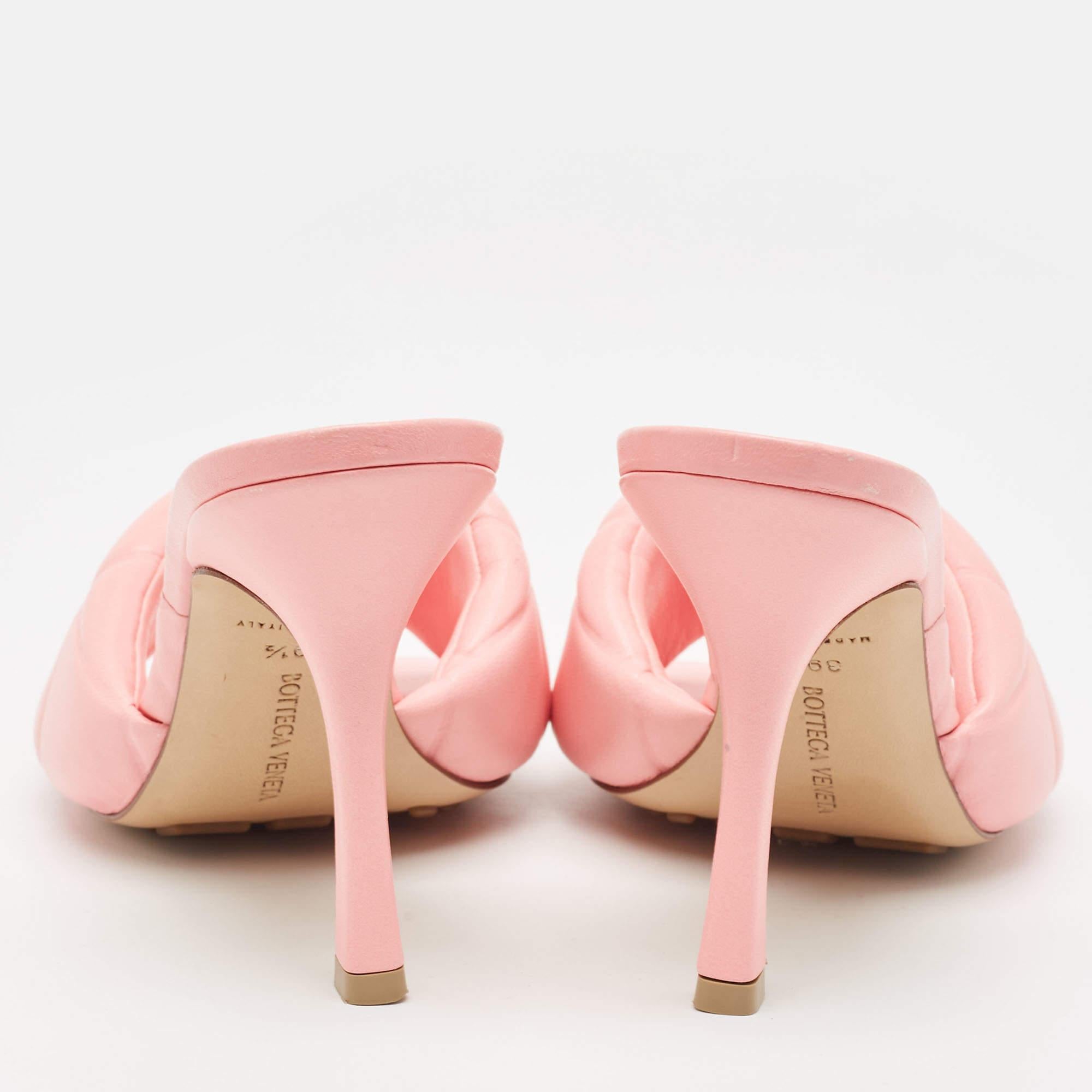Bottega Veneta Pink Leather Lido Slide Sandals Size 39.5 For Sale 4