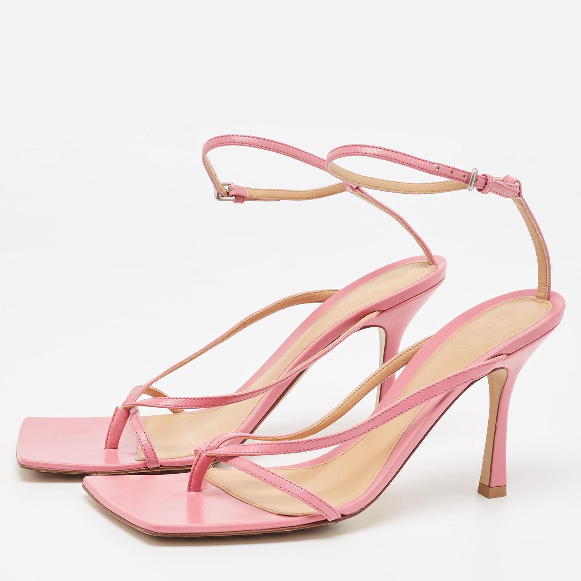 Women's Bottega Veneta Pink Leather Stretch Ankle Strap Sandals Size 40.5