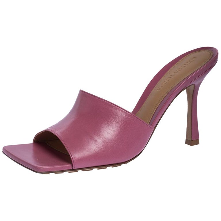 Bottega Veneta Pink Leather Stretch Square Toe Slide Sandals Size 37.5 ...