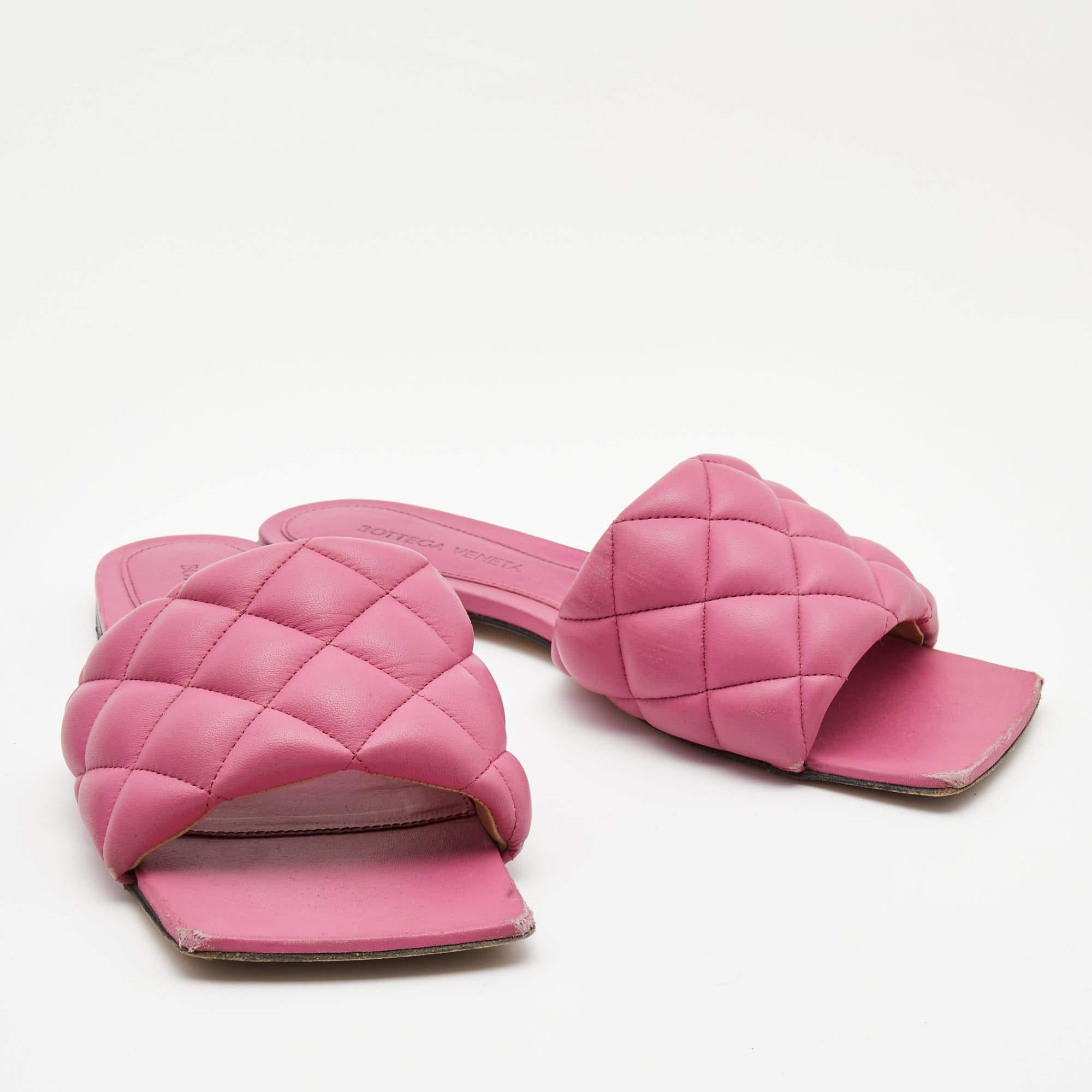 Bottega Veneta Pink Quilted Leather Flat Slides Size 37.5 1