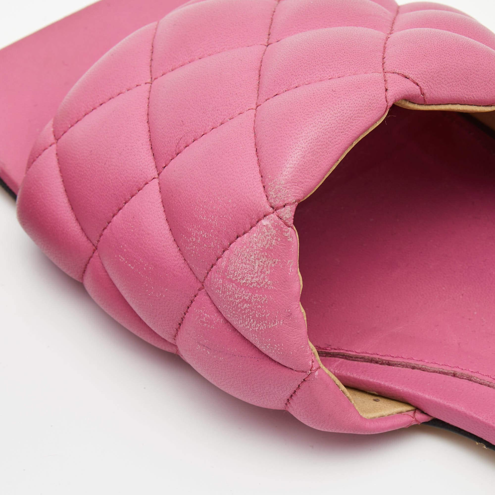 Bottega Veneta Pink Quilted Leather Flat Slides Size 37.5 2