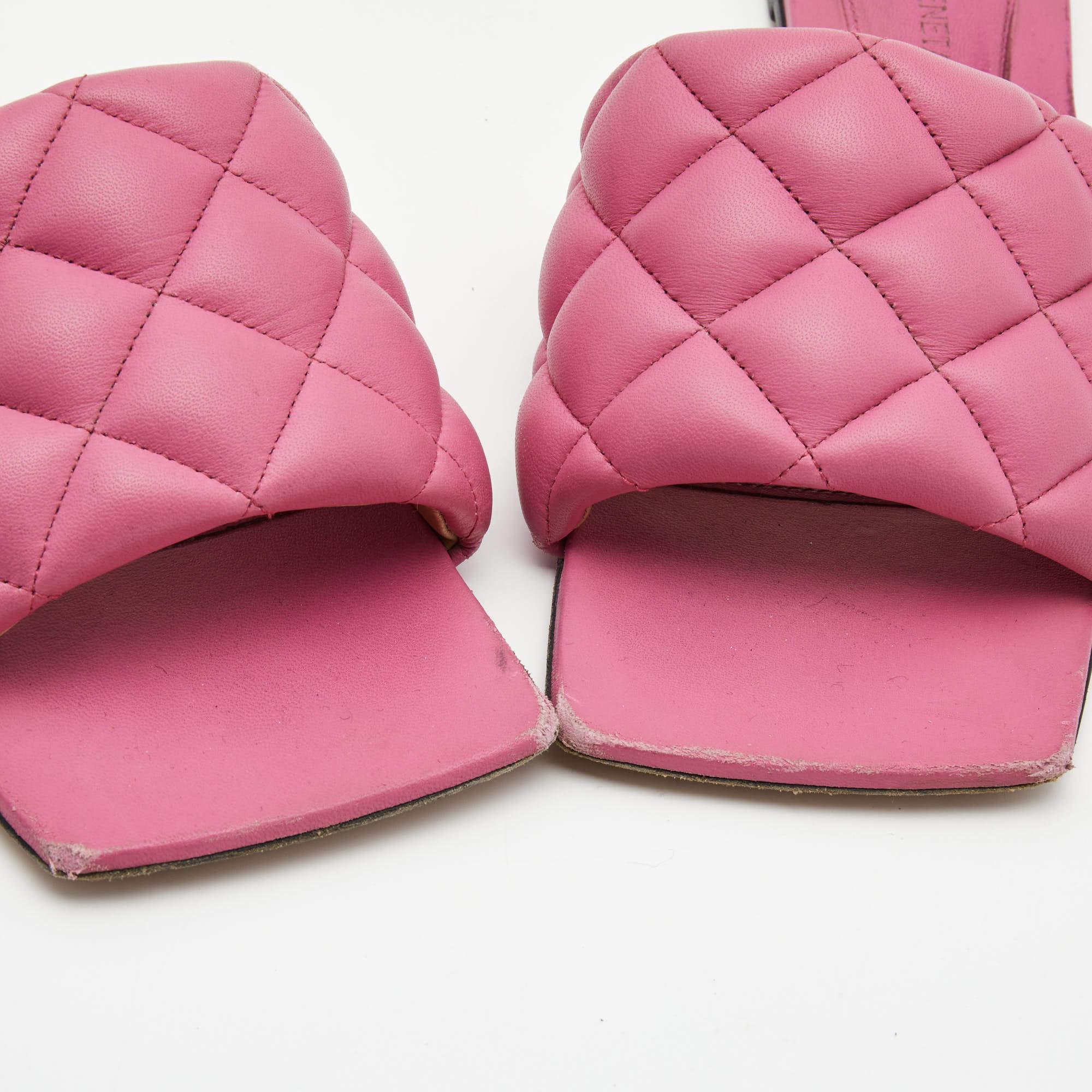 Bottega Veneta Pink Quilted Leather Flat Slides Size 37.5 3