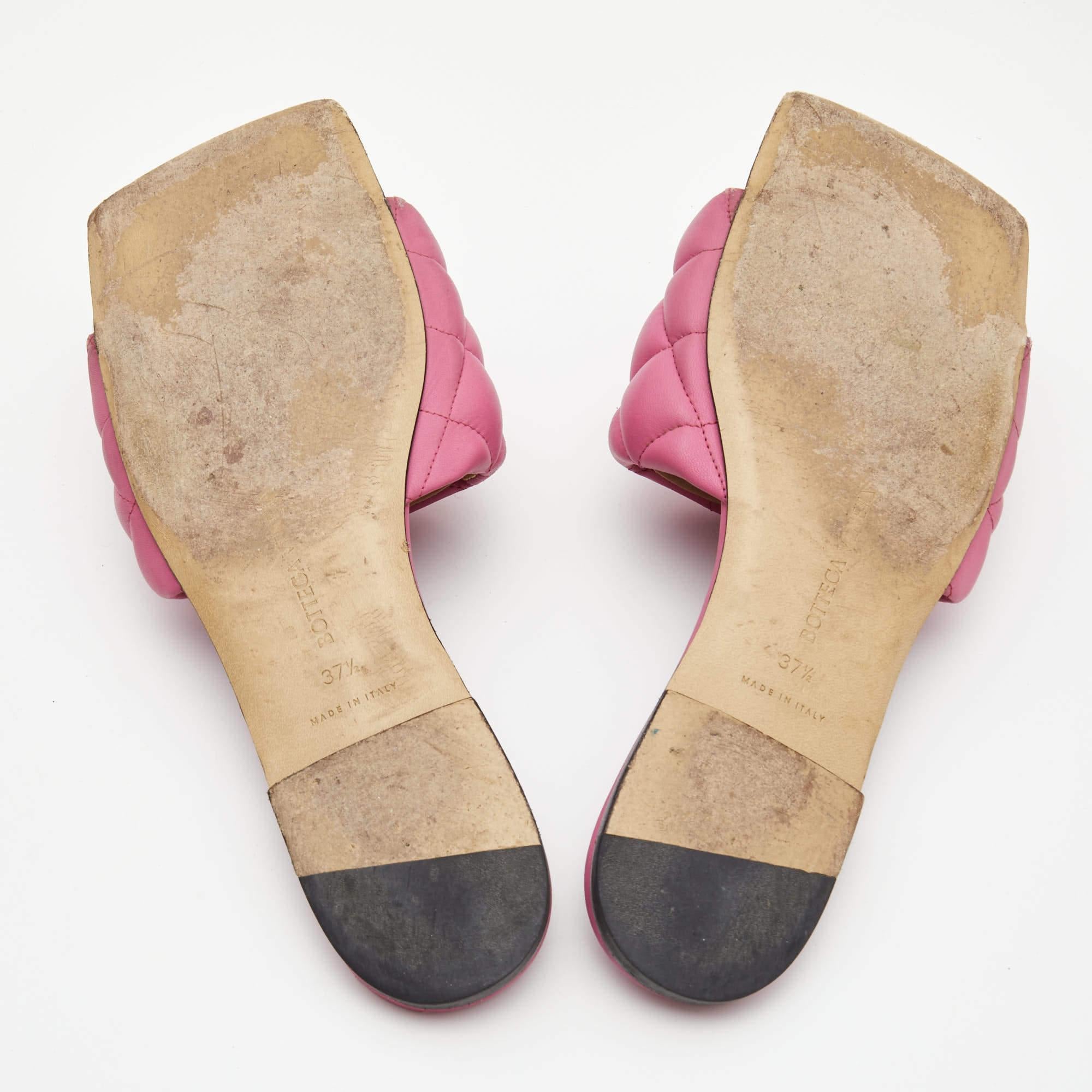 Bottega Veneta Pink Quilted Leather Flat Slides Size 37.5 5