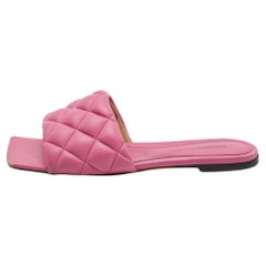 Bottega Veneta Pink Quilted Leather Flat Slides Size 37.5