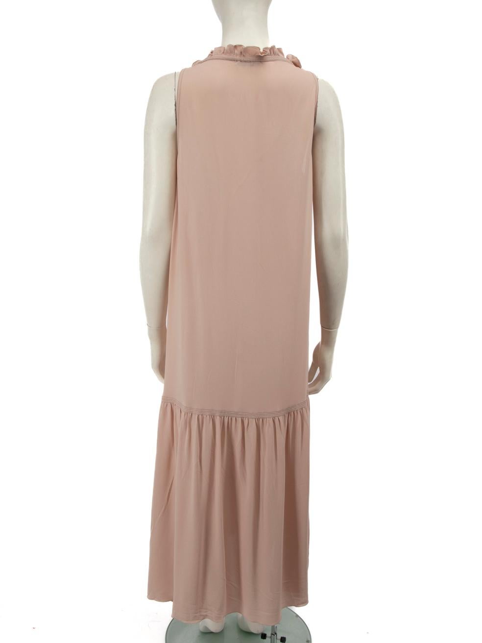 Beige Bottega Veneta Pink Silk Midi Ruffle Dress Size S For Sale