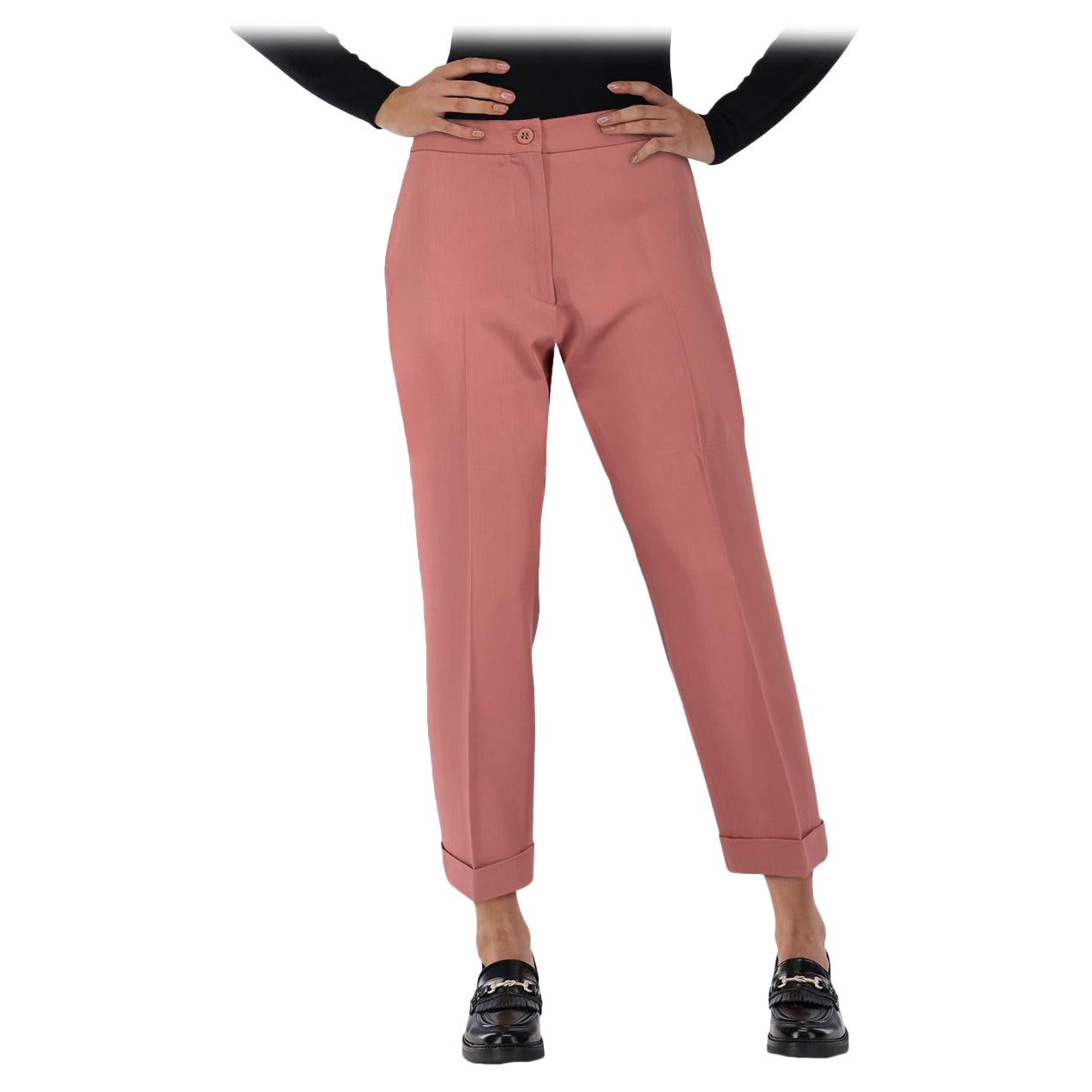 Bottega Veneta Pantalones de lana rosa con puños doblados Talla XS en venta