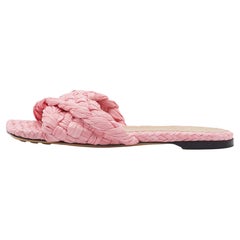 Bottega Veneta Pink Woven Raffia Stretch Flat Slides Size 38