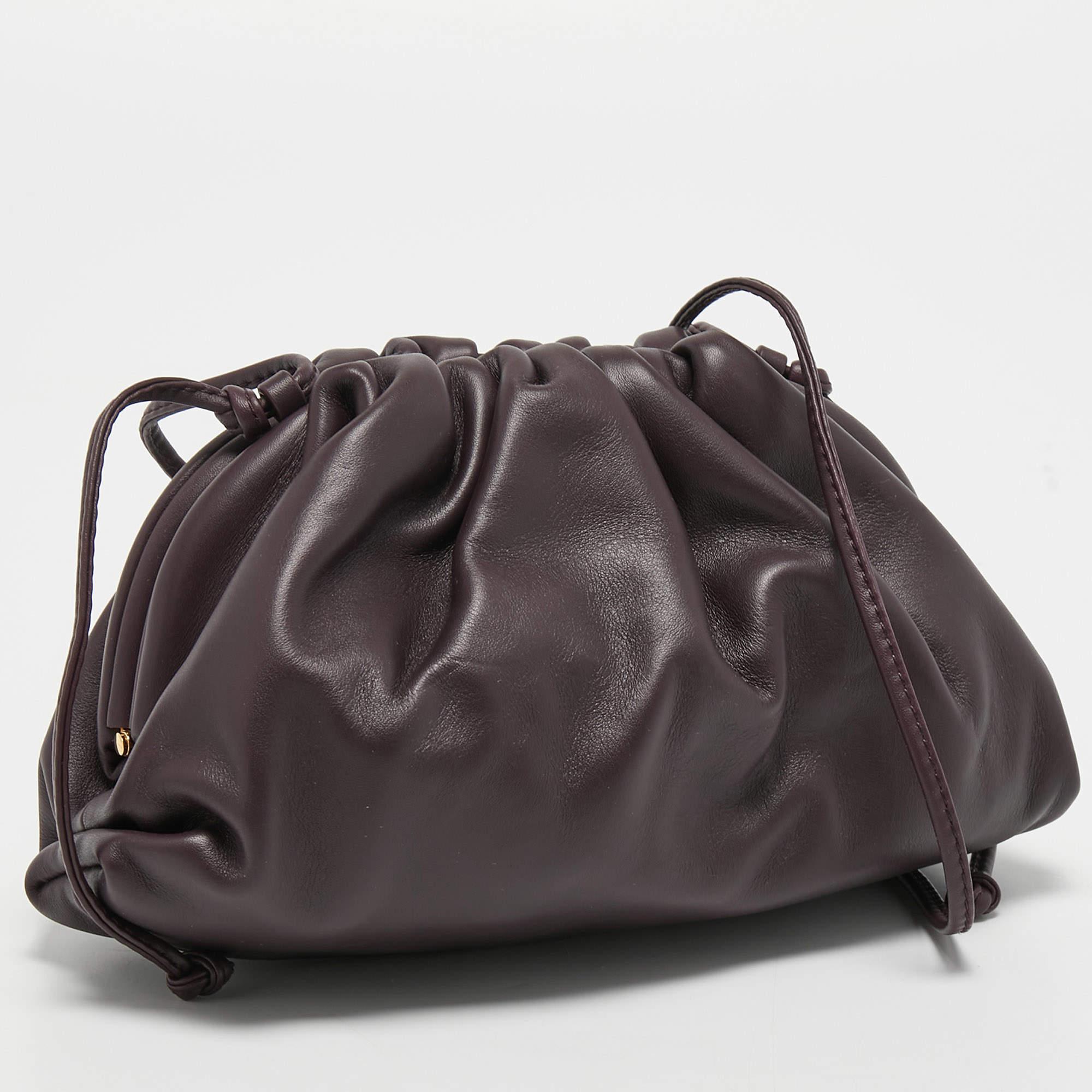 Bottega Veneta Plum Leather Mini The Pouch Bag In New Condition In Dubai, Al Qouz 2