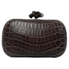 Bottega Veneta Pochette Knot Brown Crocodile Clutch Bag