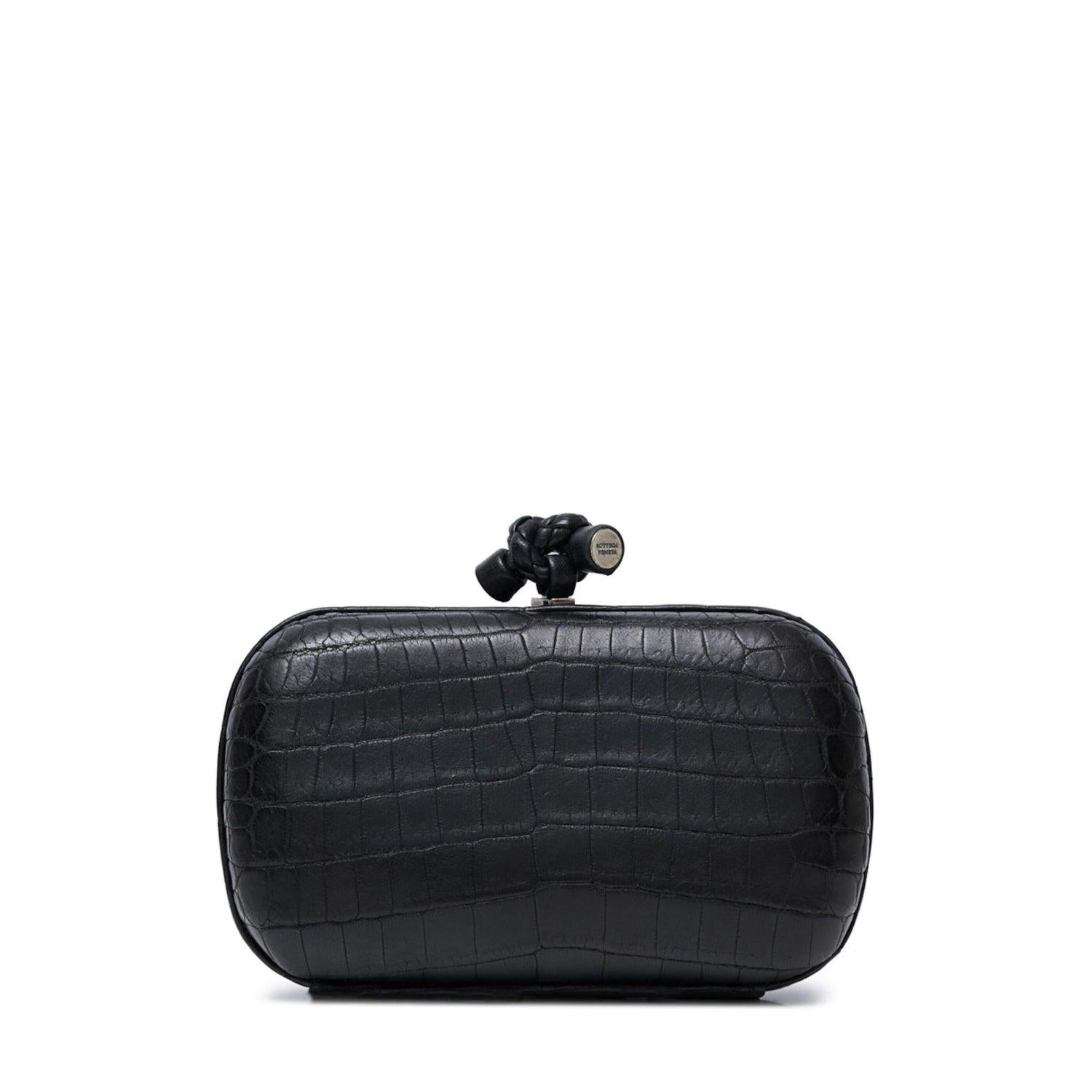 Black Bottega Veneta Pochette Knot Exotic Clutch