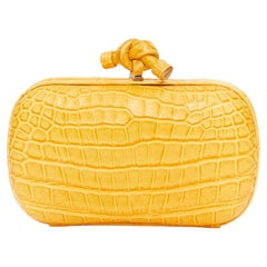 BOTTEGA VENETA Pochette Knot exotic croc leather minaudiere box clutch bag