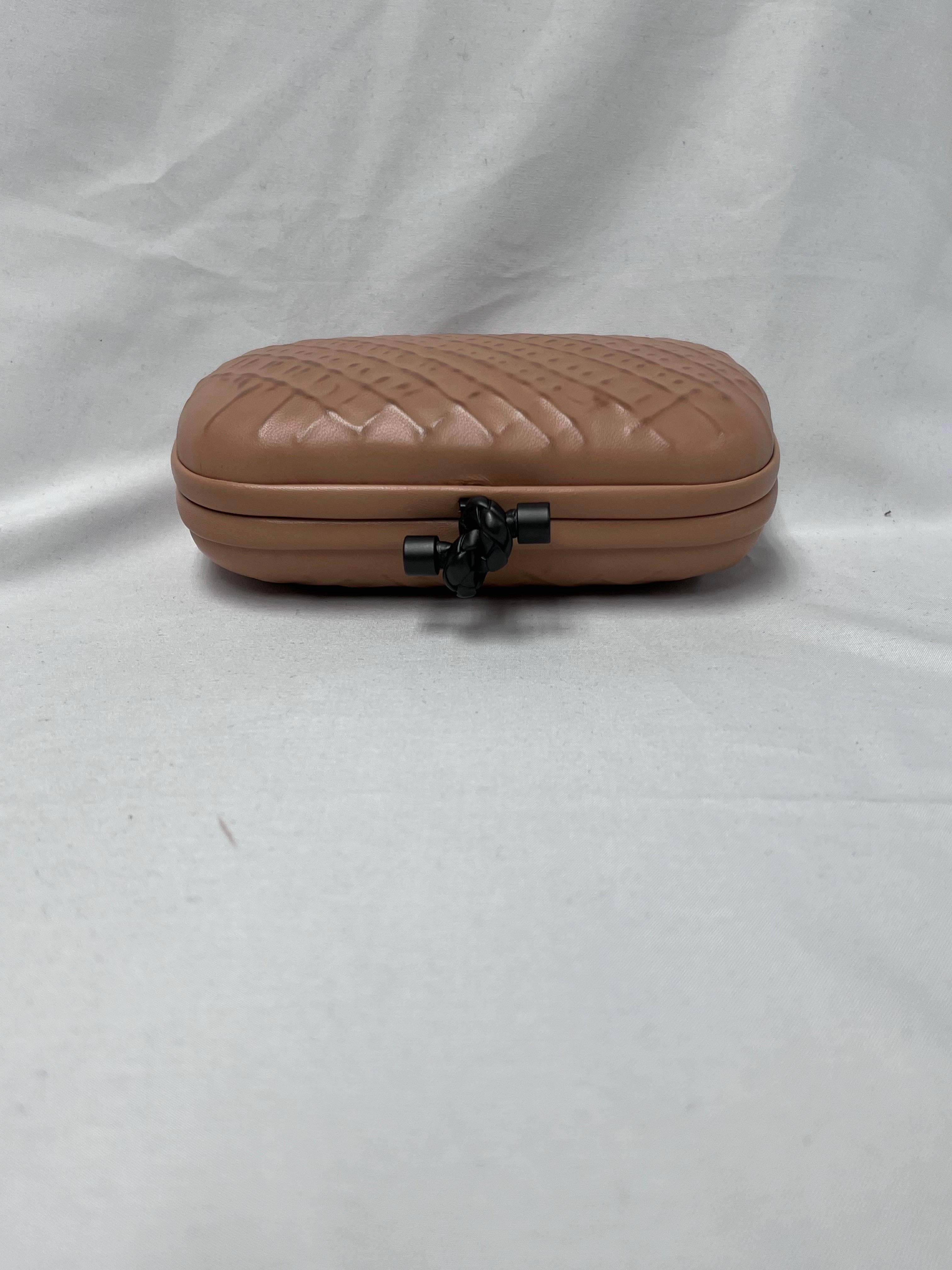 Brown Bottega Veneta Pochette Knot Taupe Nappa Embossed Leather Clutch Bag