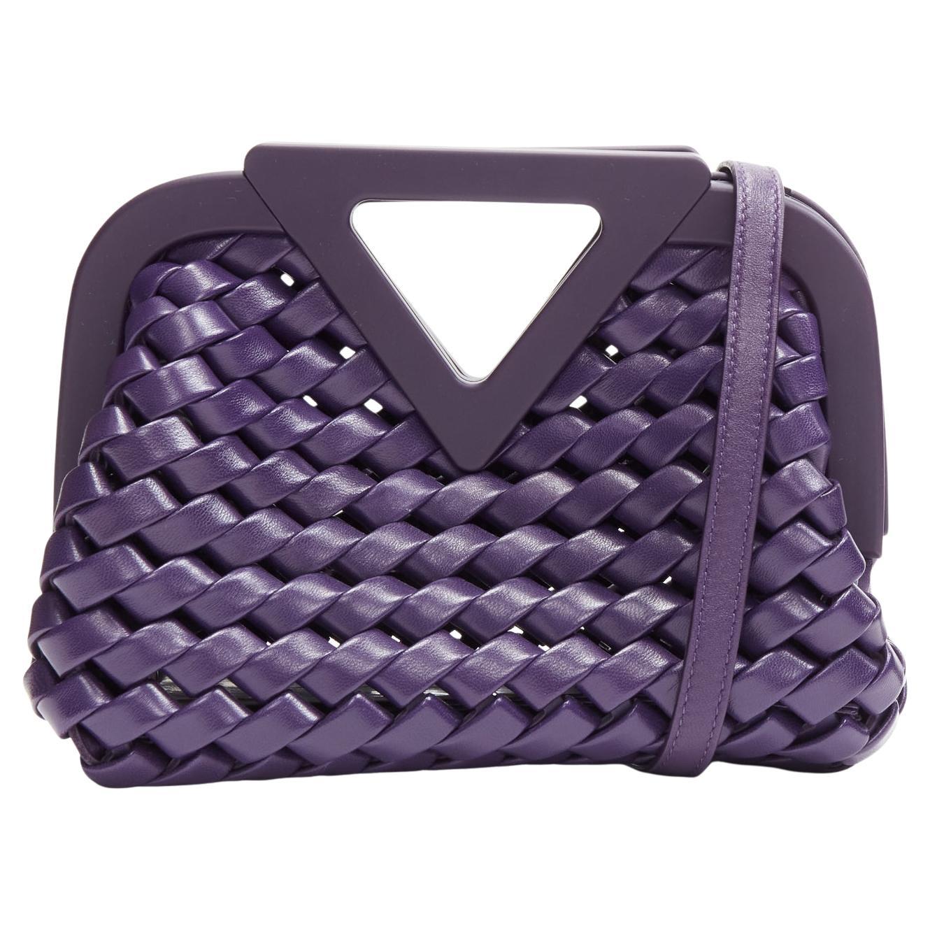 BOTTEGA VENETA Point purple Intrecciato woven triangle handle crossbody bag