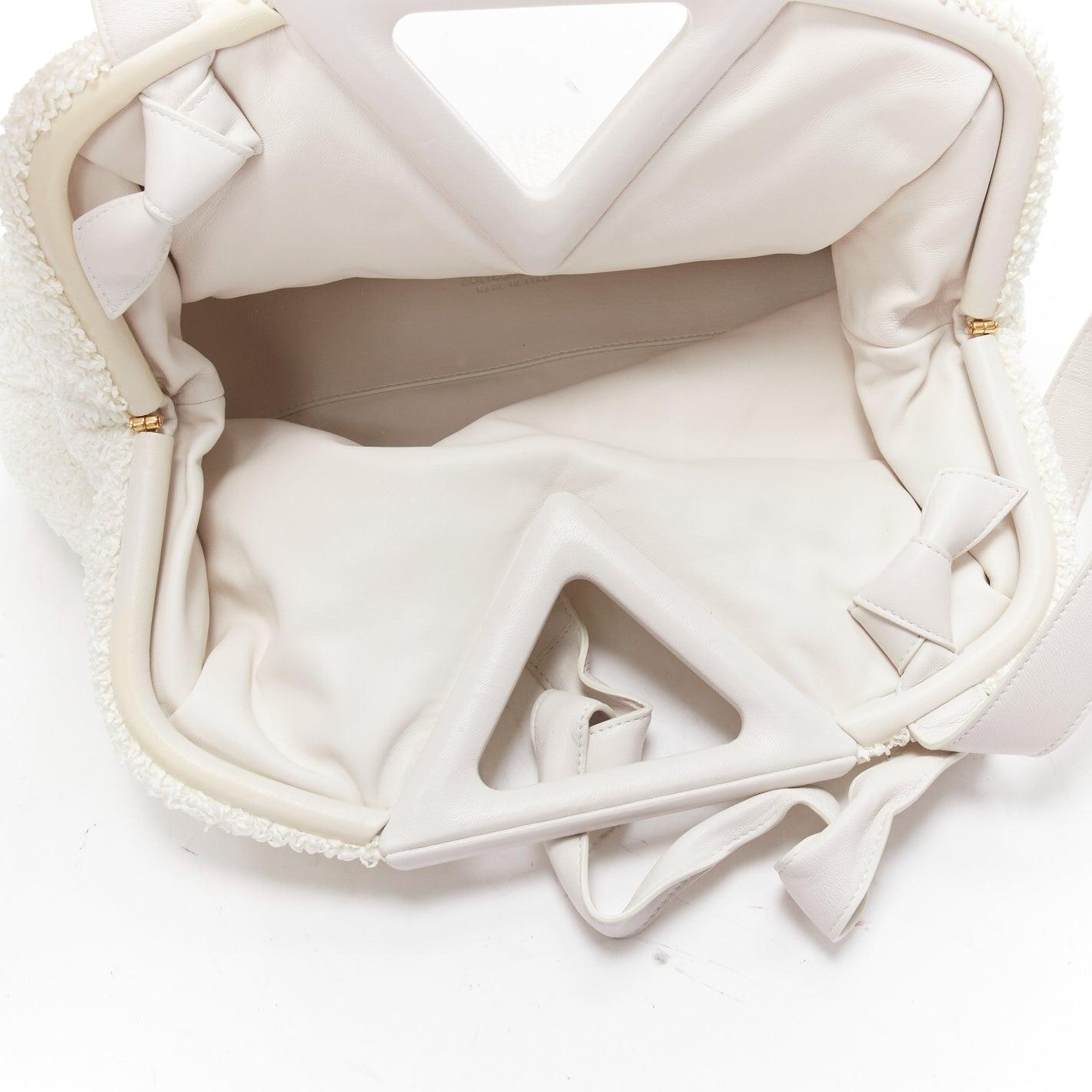 BOTTEGA VENETA Point Triangle white sponge boucle curly raffia leather bag 4
