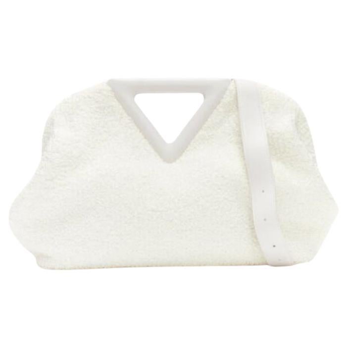 BOTTEGA VENETA Point Triangle white sponge boucle raffia leather shoulder bag