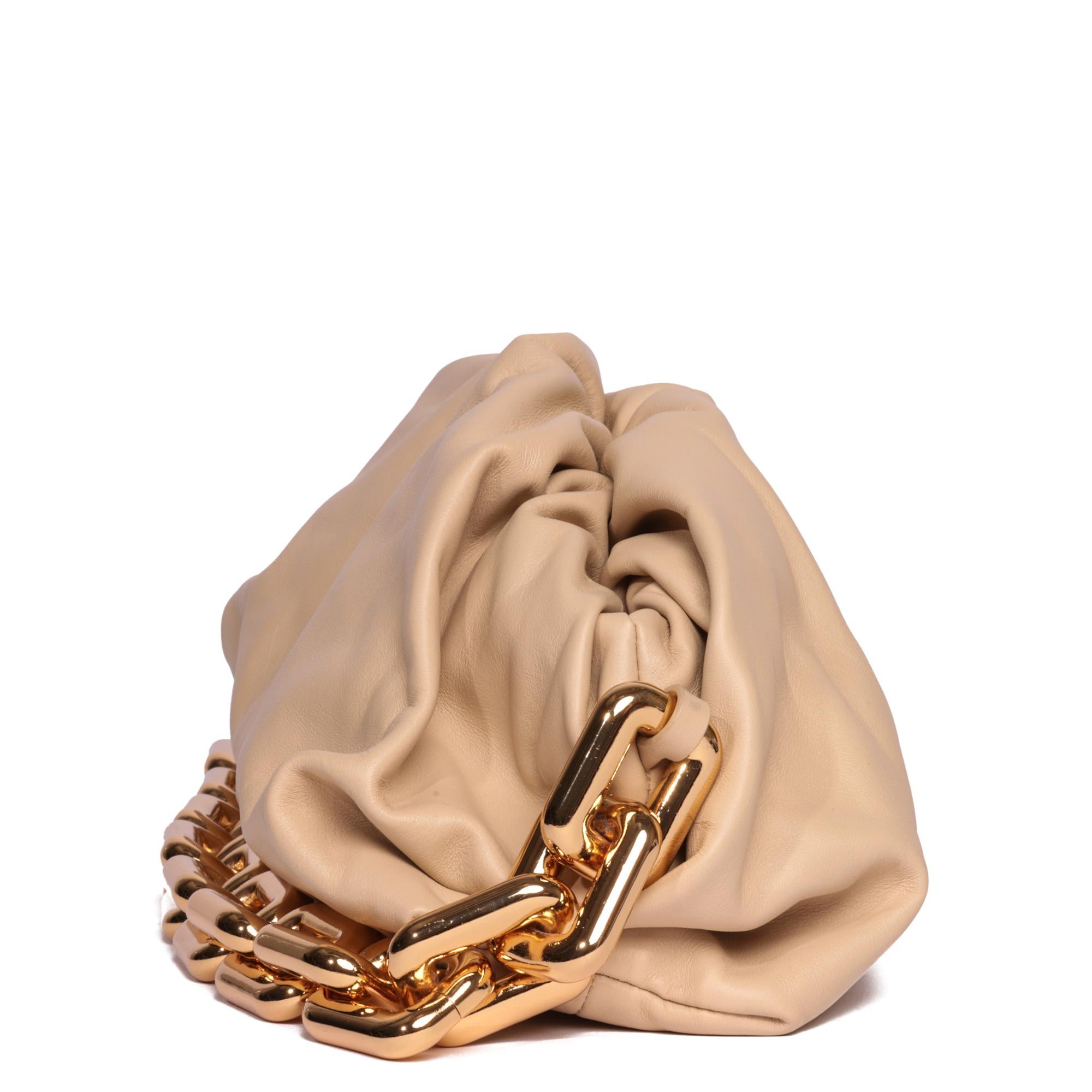 Women's Bottega Veneta Porridge Beige Calfskin Leather Chain Pouch Shoulder Bag