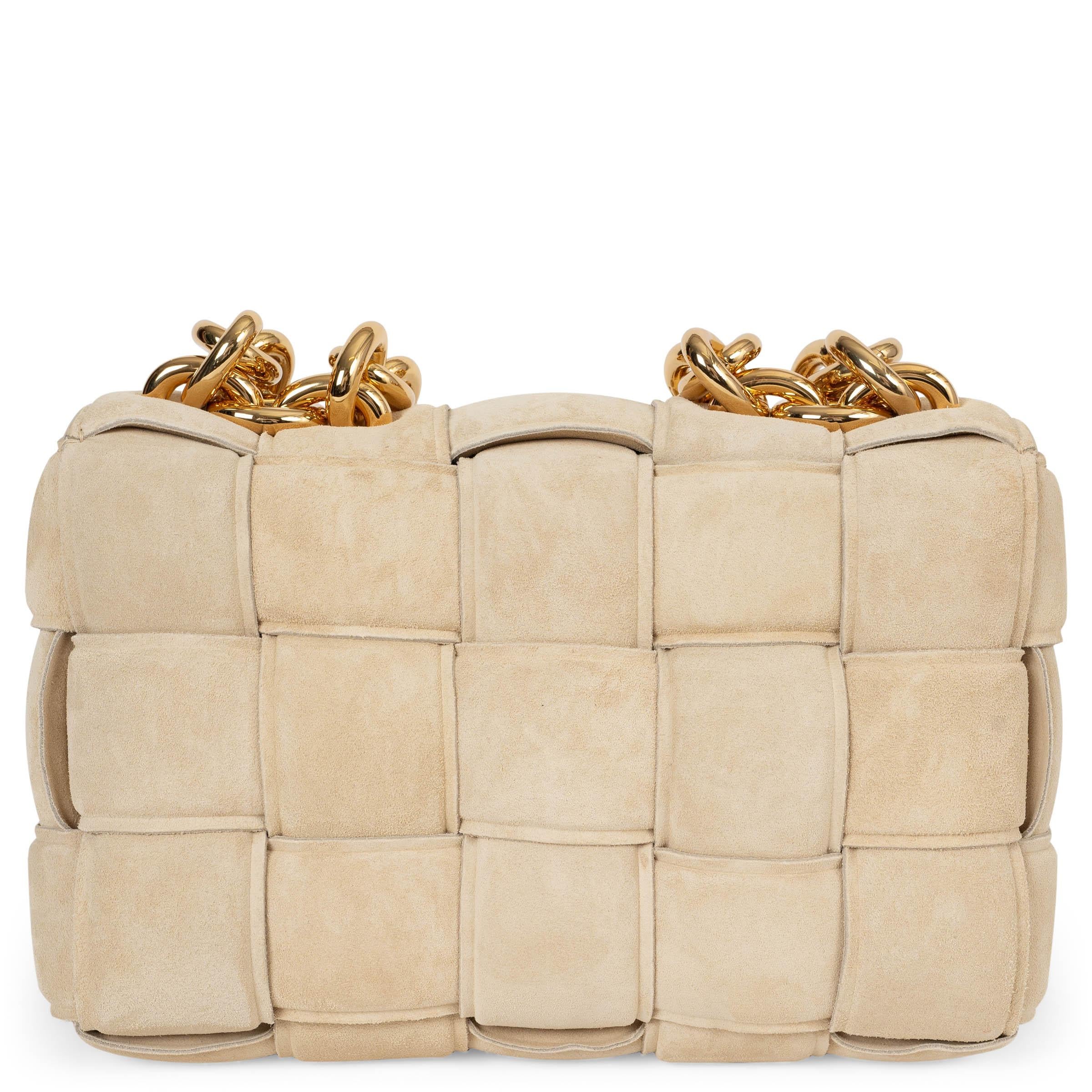 Beige BOTTEGA VENETA Sac à main en daim Intrecciato beige porridge Maxi en vente