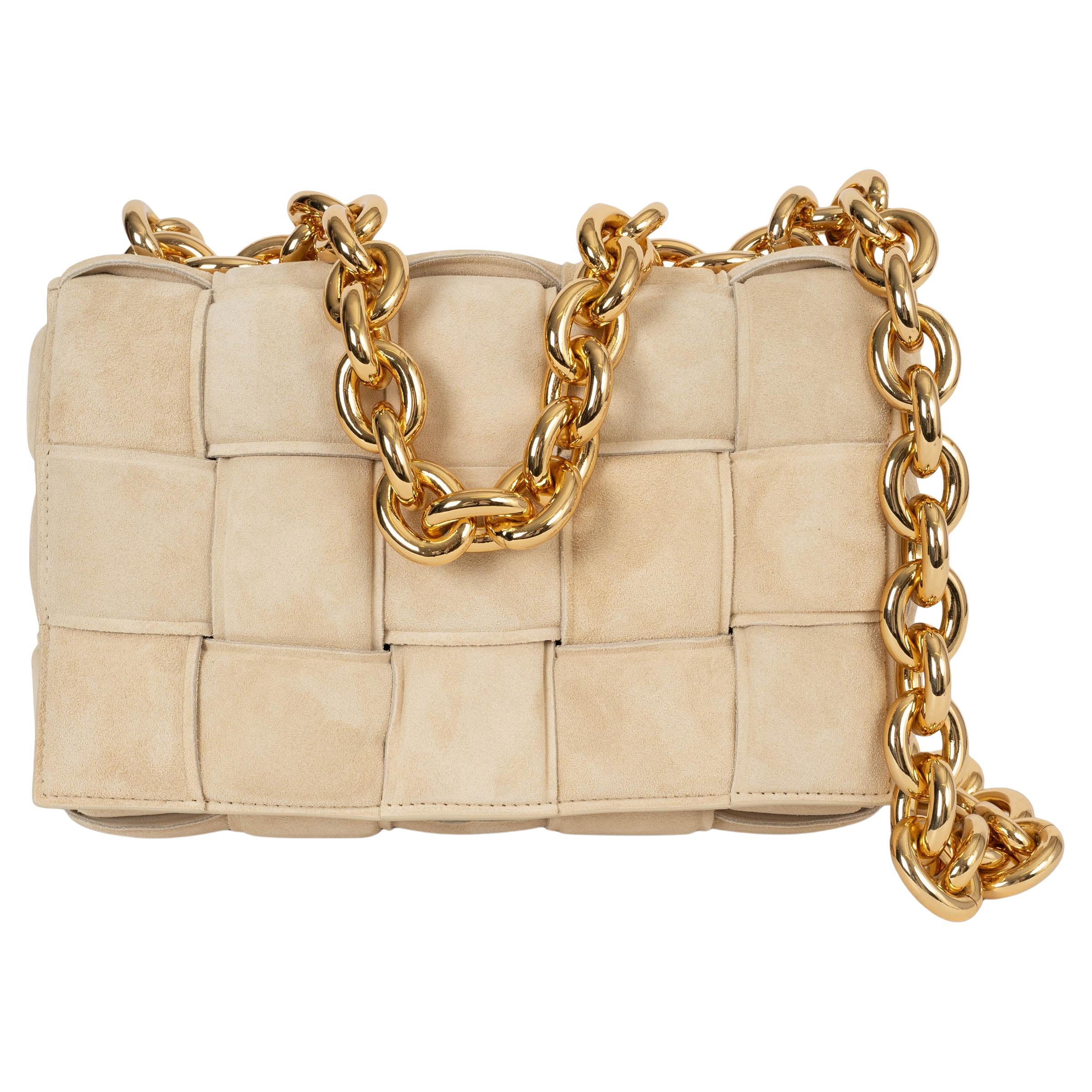 BOTTEGA VENETA Sac à main en daim Intrecciato beige porridge Maxi