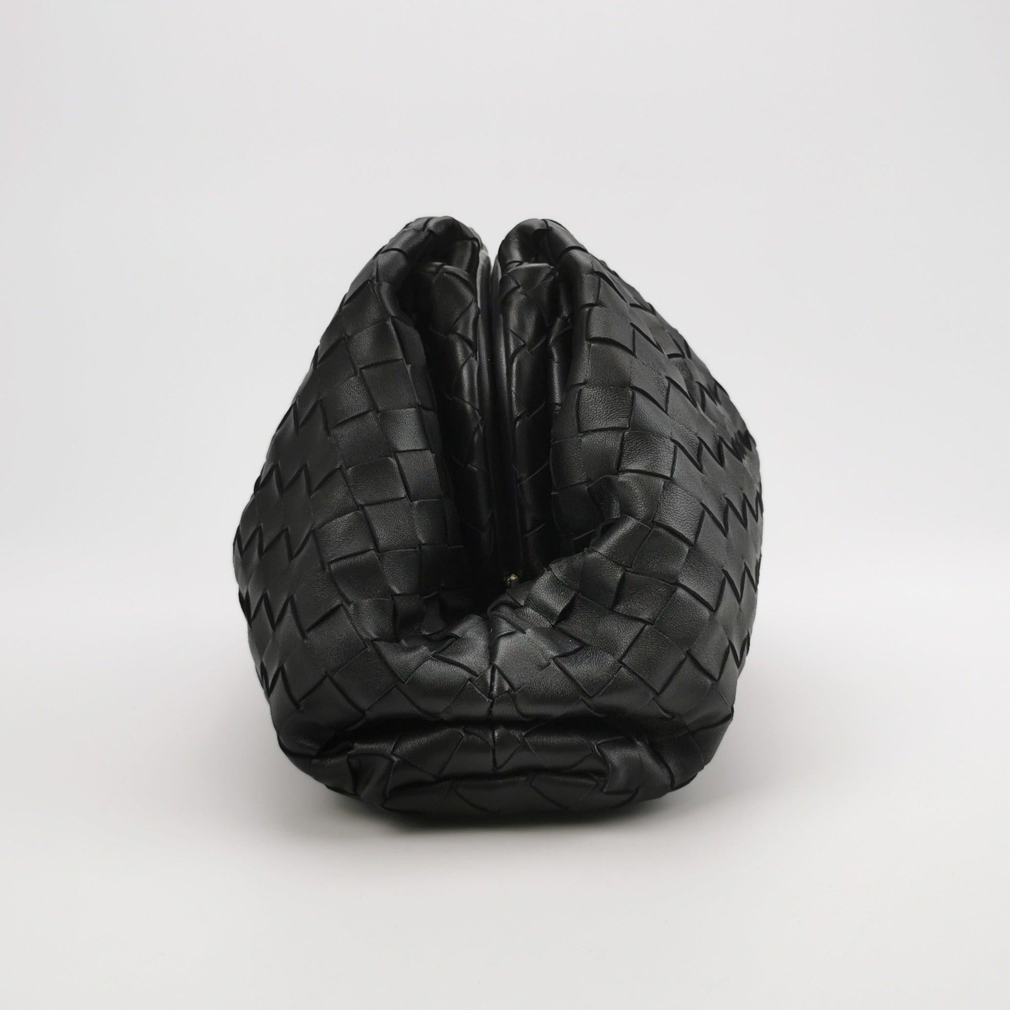 Bottega Veneta Pouch Large Intrecciato Black Calfskin Leather Clutch
 These are professional photos of the actual bag .
 Discover the sophisticated luxury of the Bottega Veneta Pouch. Revel in its stylish cult design, handcrafted in a luxurious