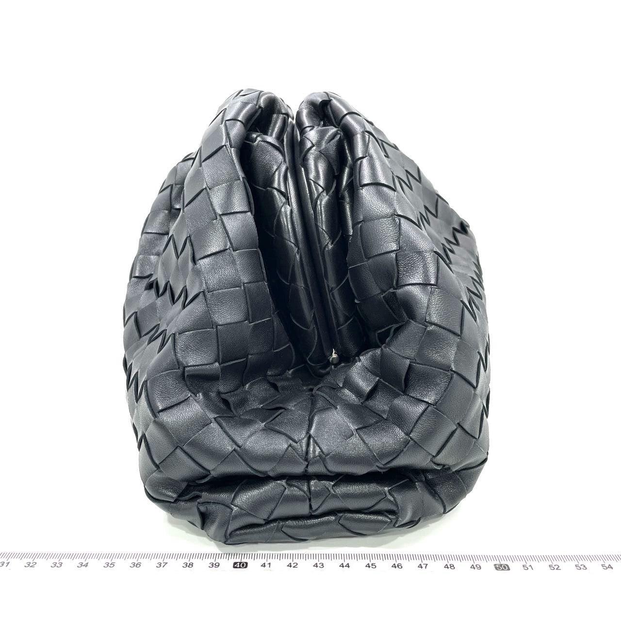 Bottega Veneta Pouch Large Intrecciato Black Calfskin Leather Clutch
 These are professional photos of the actual bag .
 Discover the sophisticated luxury of the Bottega Veneta Pouch. Revel in its stylish cult design, handcrafted in a luxurious