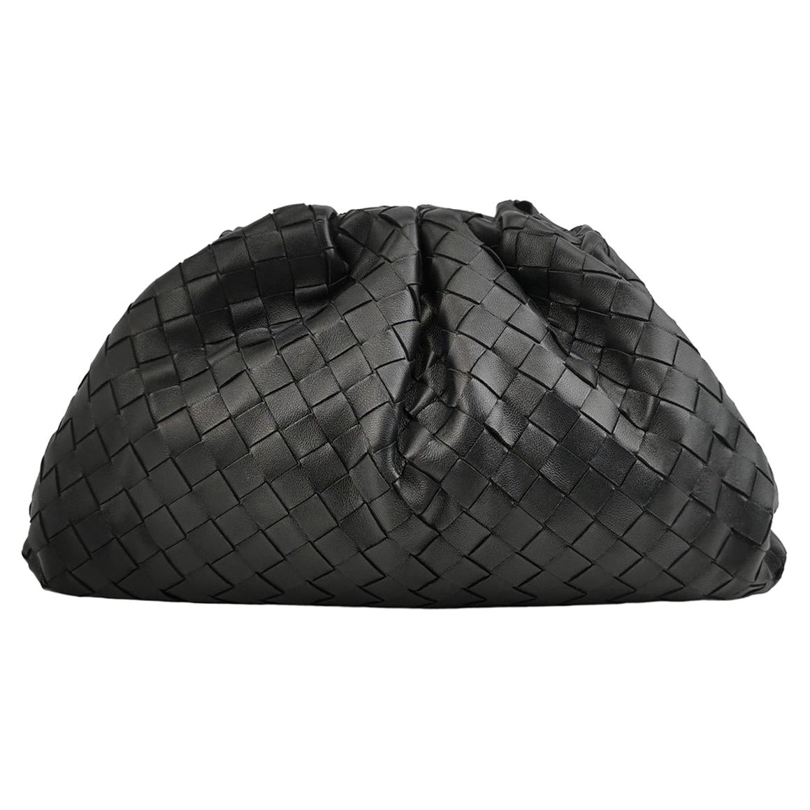 Bottega Veneta Pouch Large Intrecciato Black Calfskin Leather Clutch
