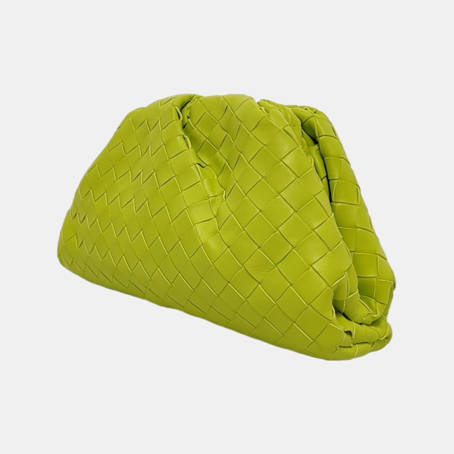 Bottega Veneta Pouch Large Intrecciato Calfskin Leather Neon Yellow For Sale 1