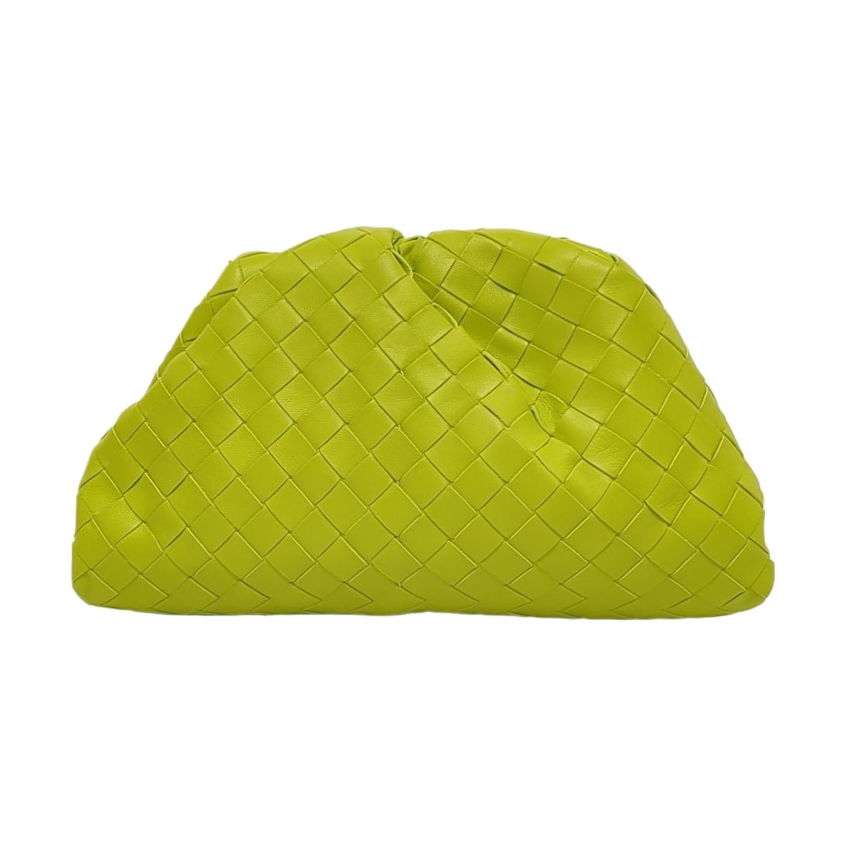 Bottega Veneta Pouch Large Intrecciato Calfskin Leather Neon Yellow For Sale