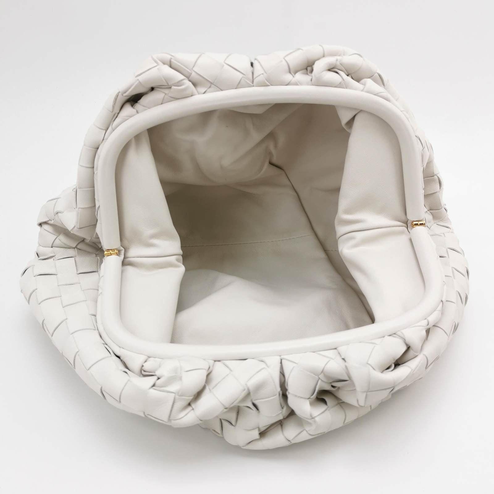 Bottega Veneta Pouch Large Intrecciato White Lambskin Leather Clutch 1